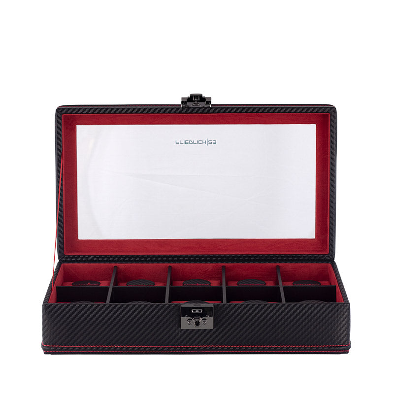Friedrich 23 Carbon Uhrenbox 10 Uhren XXL Glasdeckel Schwarz