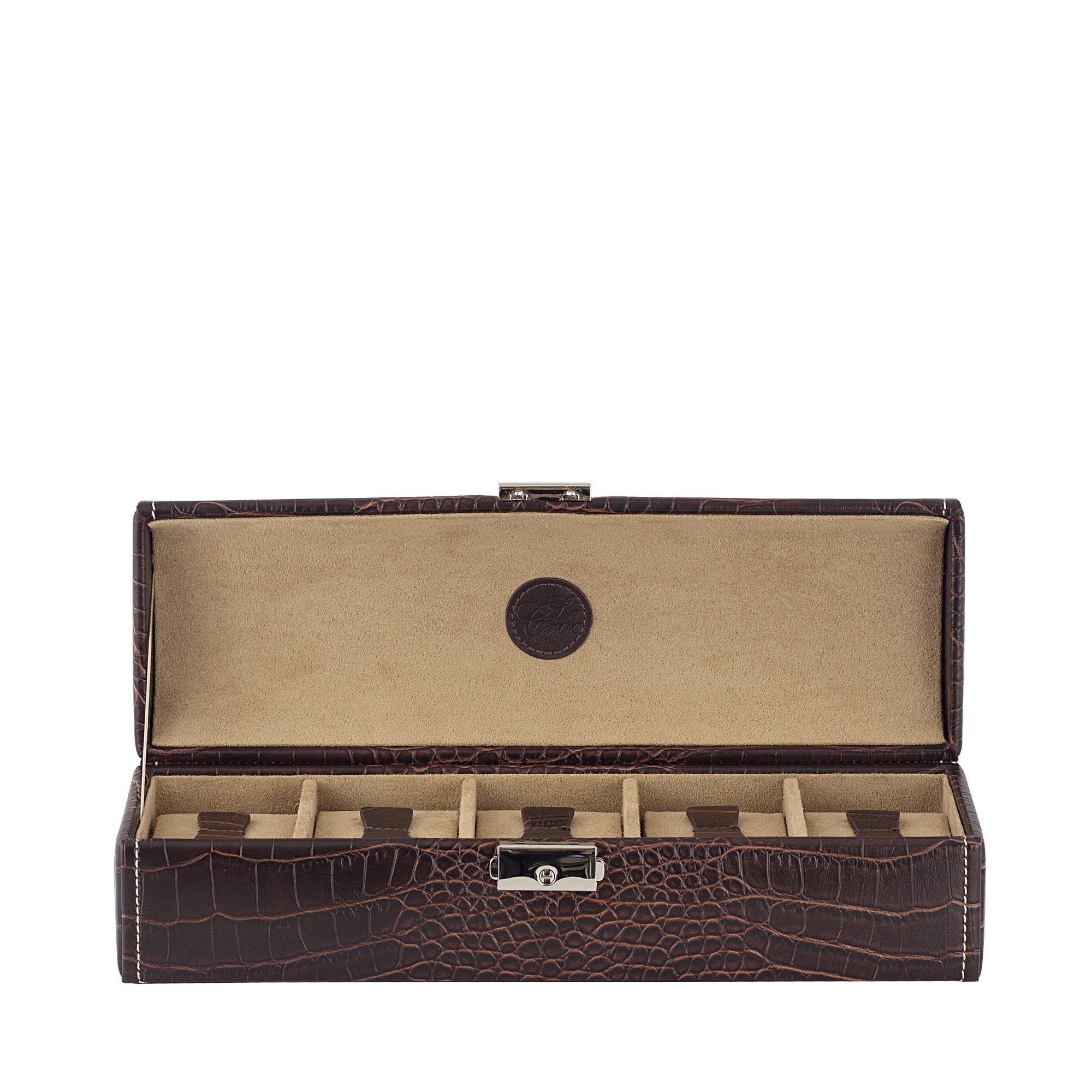 Friedrich 23 Le Croc Uhrenbox für 5 Uhren Braun Kroko-Optik