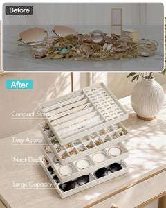 VLANDO Everyday Keepsake Stapelbares Schmucktablett Set Latte Beige Samt