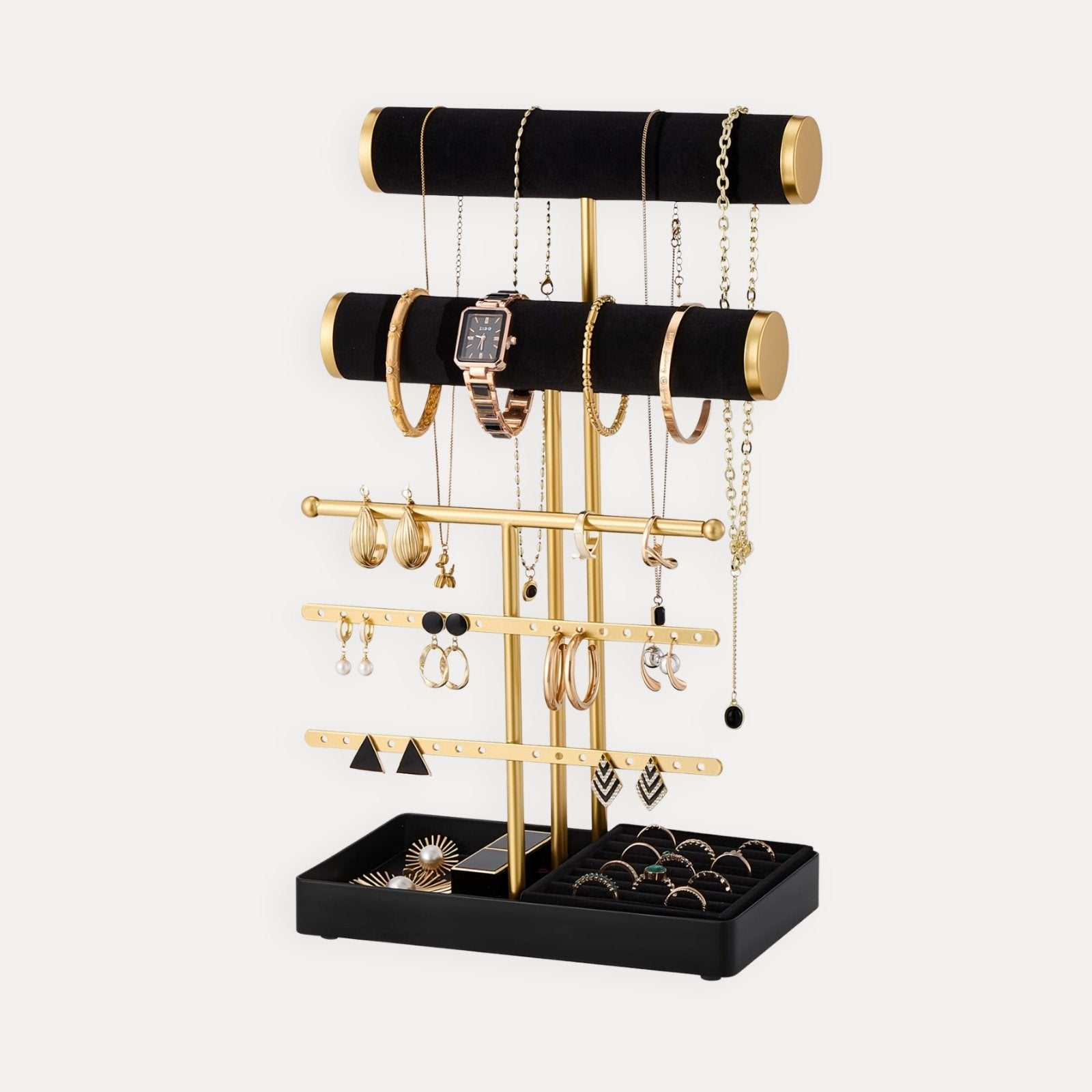 Lolalet Jewelry Stand Schmuckständer 5 Ebenen Weiß Samt