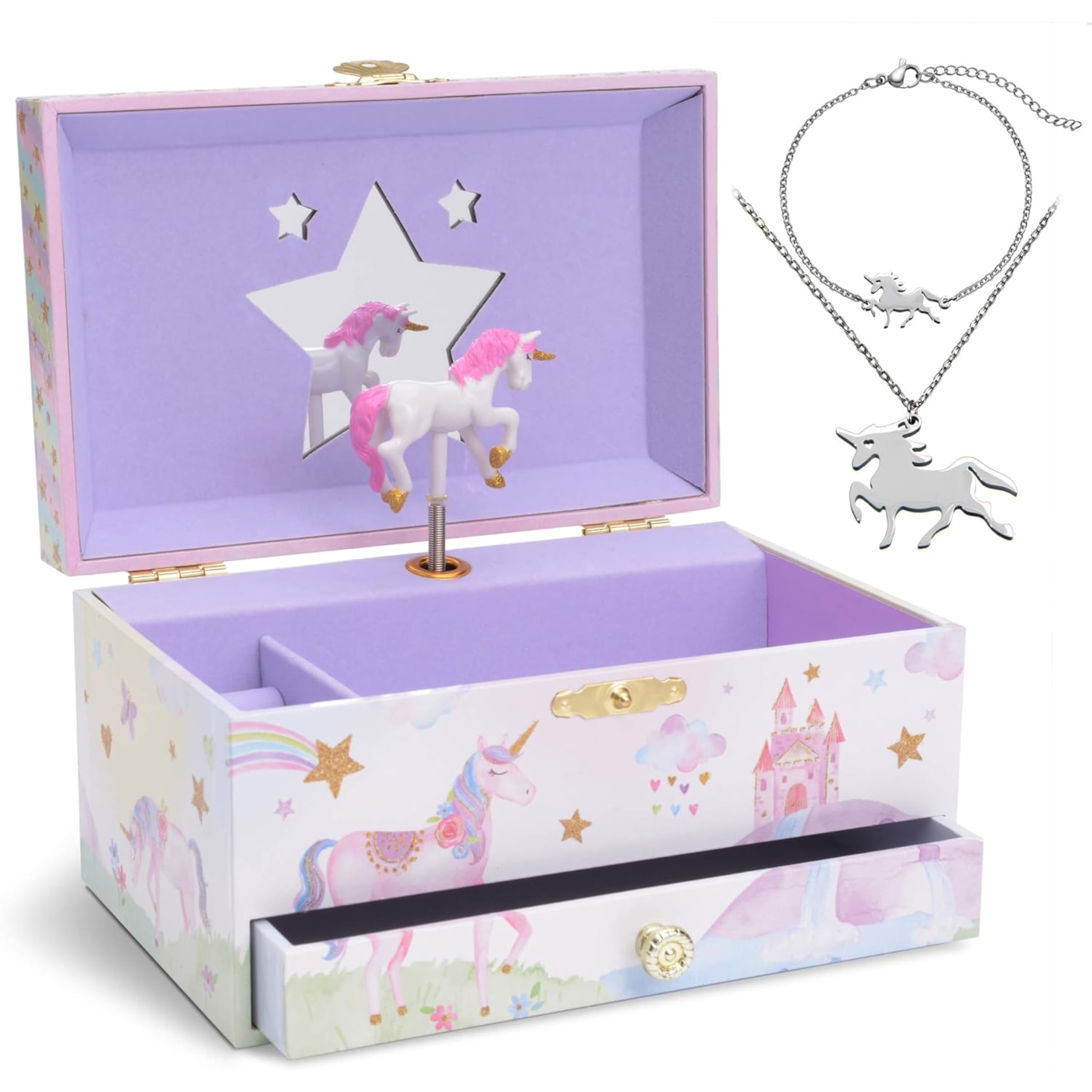 Jewelkeeper Einhorn Schmuckkästchen Rosa Spieluhr Holz