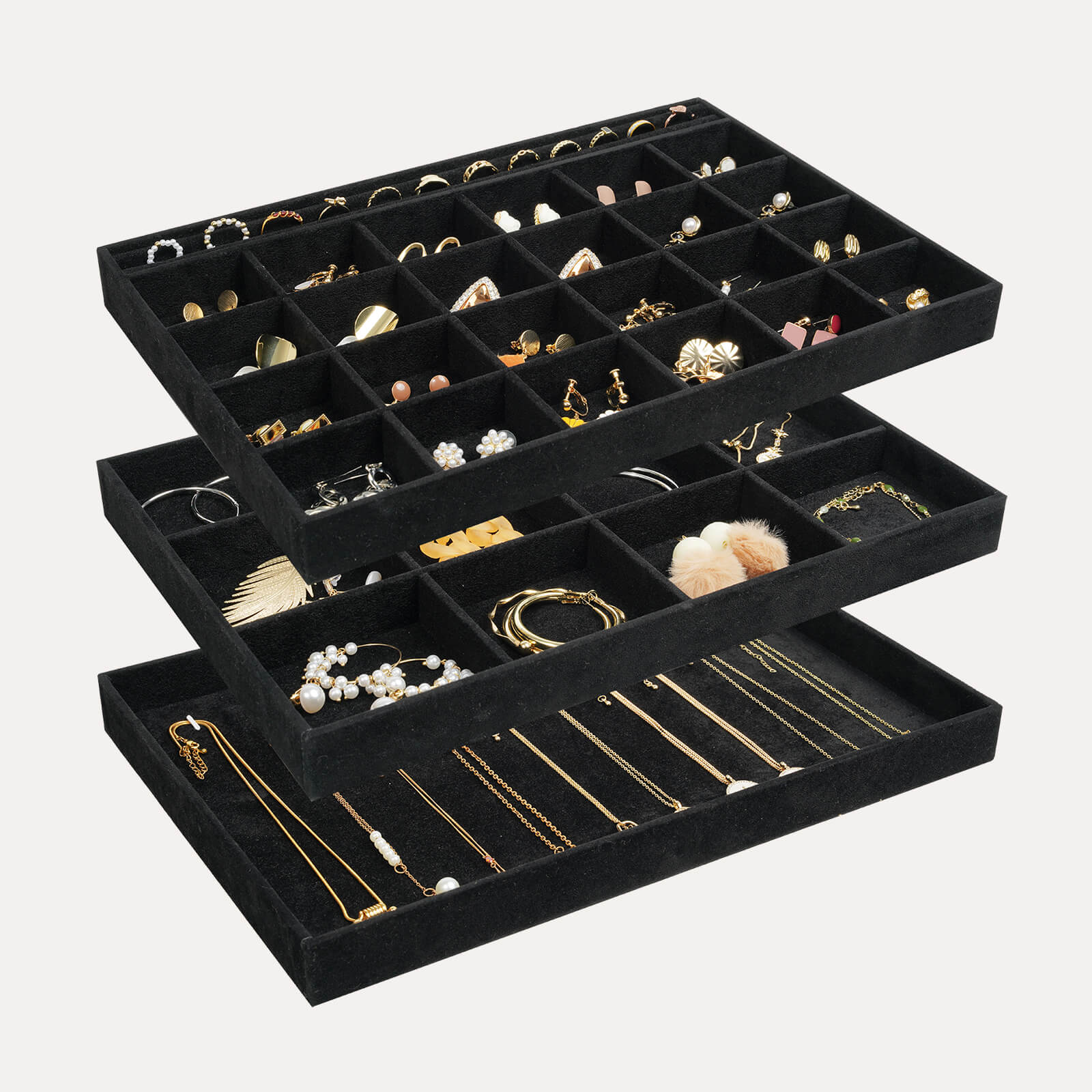 Lolalet Jewelry Tray Schmucktablett 3er-Set beige Samt