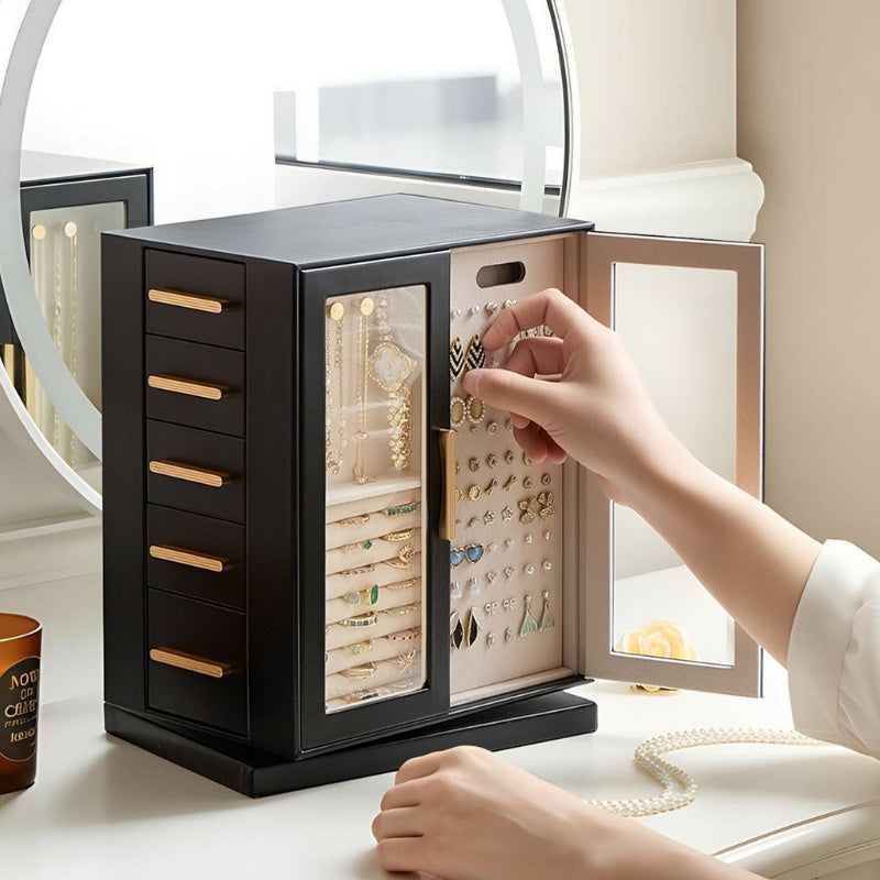 Lolalet Jewelry Box Schmuckkasten Schwarz drehbar Schubladen