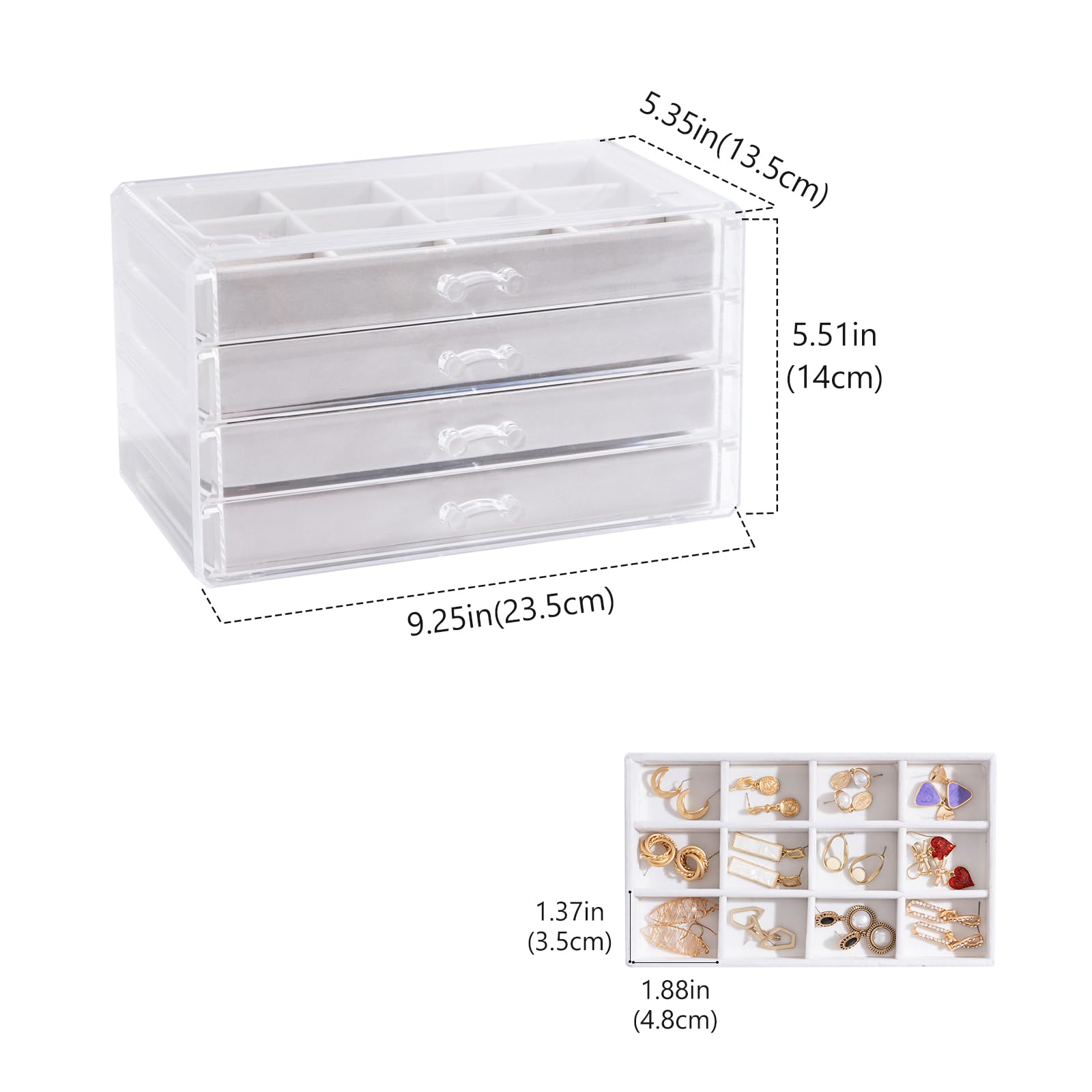 Lolalet Jewelry Box Acryl Schmuckkasten Warmweiß 4 Ebenen Samt
