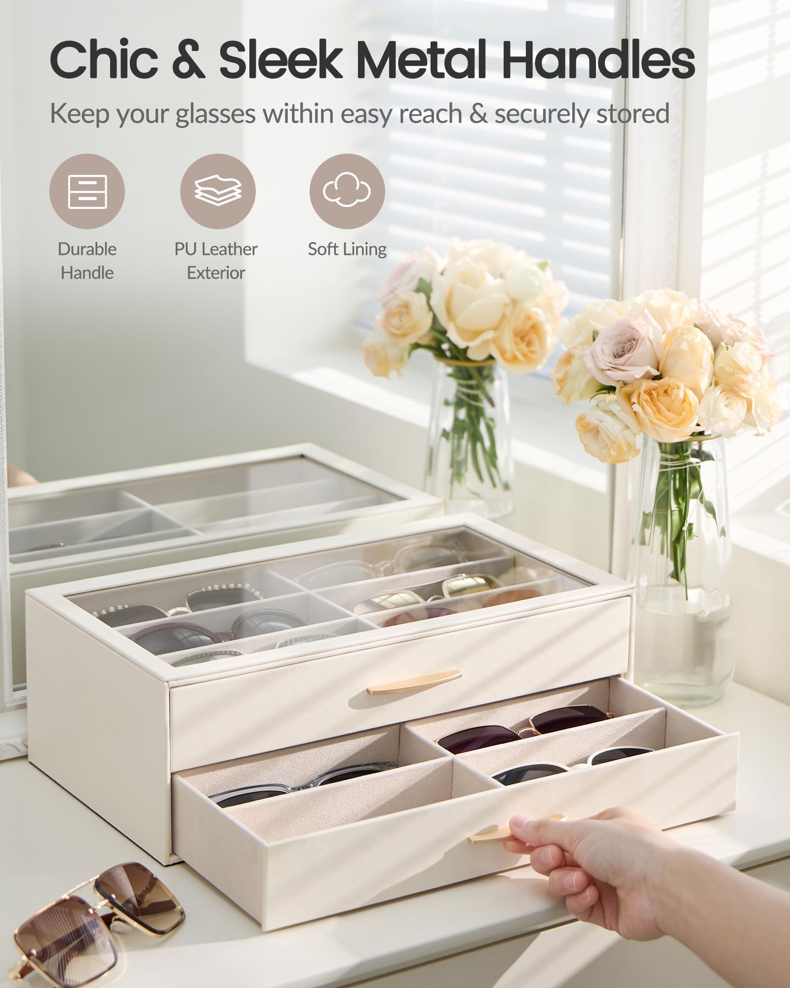 Lolalet Sunglass Box Brillenbox Weiß 12 Fächer mit Schublade