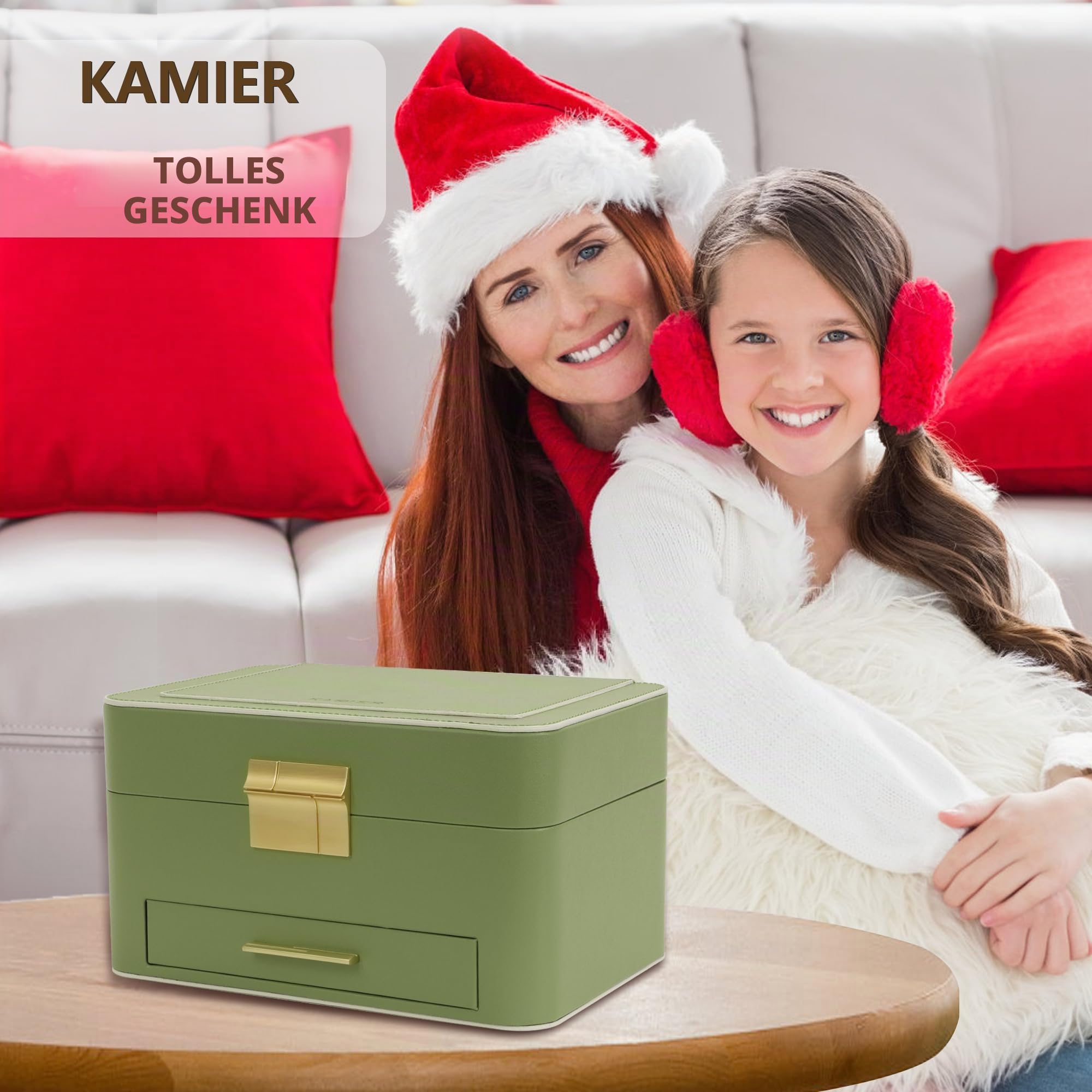 KAMIER Large Jewelry Boxes Schmuckkästchen 3 Ebenen PU-Leder