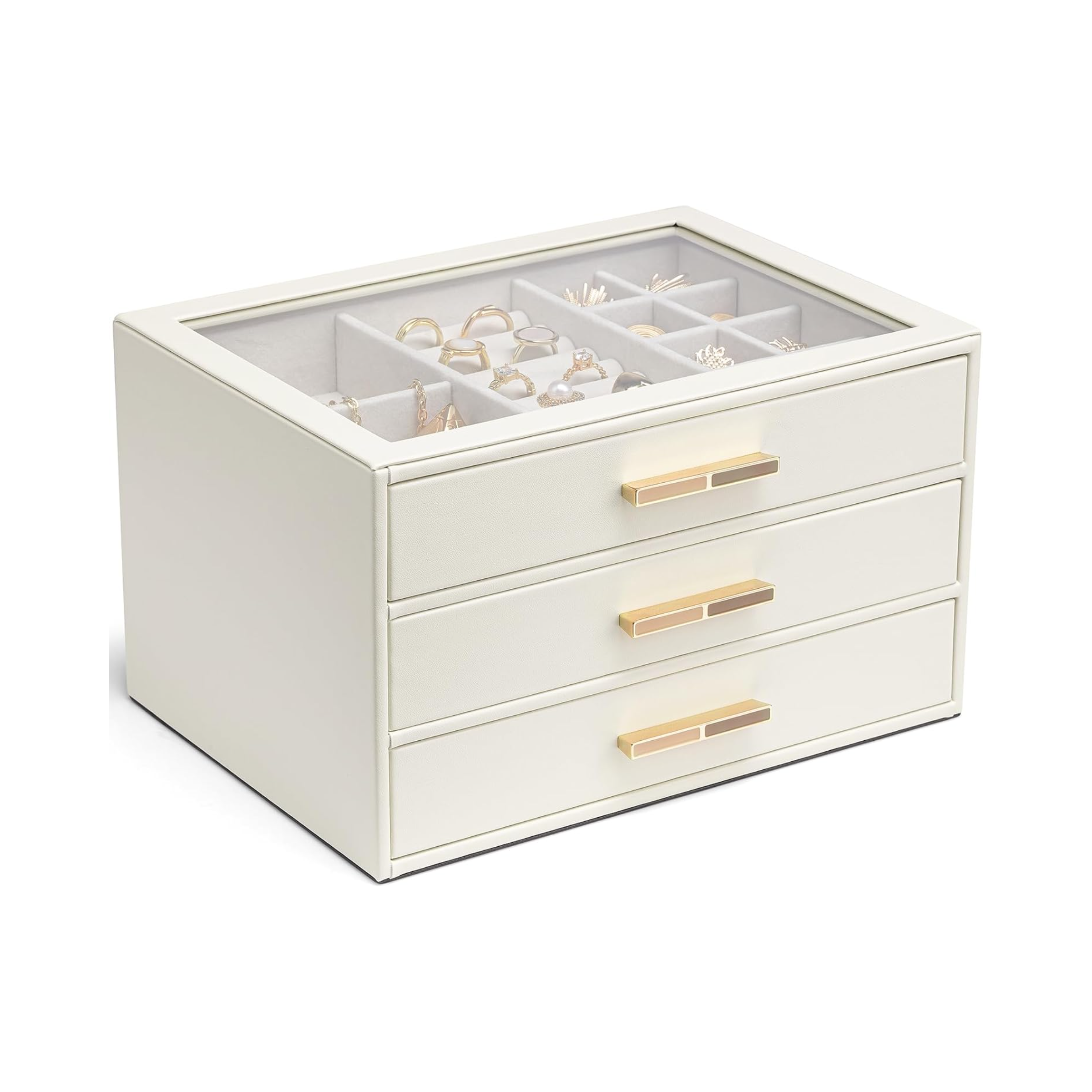 VLANDO Quiet Luxe Schmuckkasten 3 Schubladen Glasdeckel