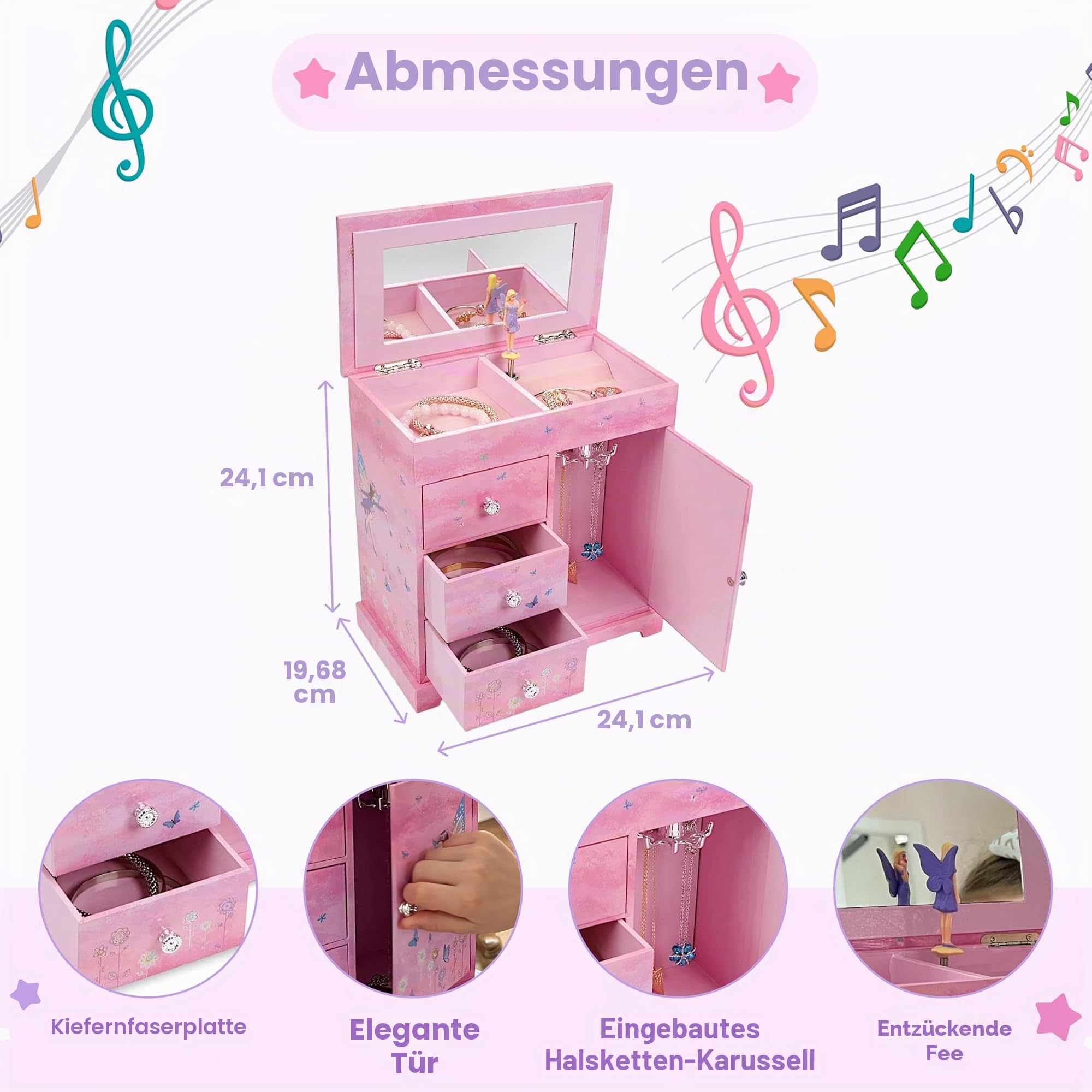 Jewelkeeper Fairytale Princess Schmuckkästchen 3 Schubladen