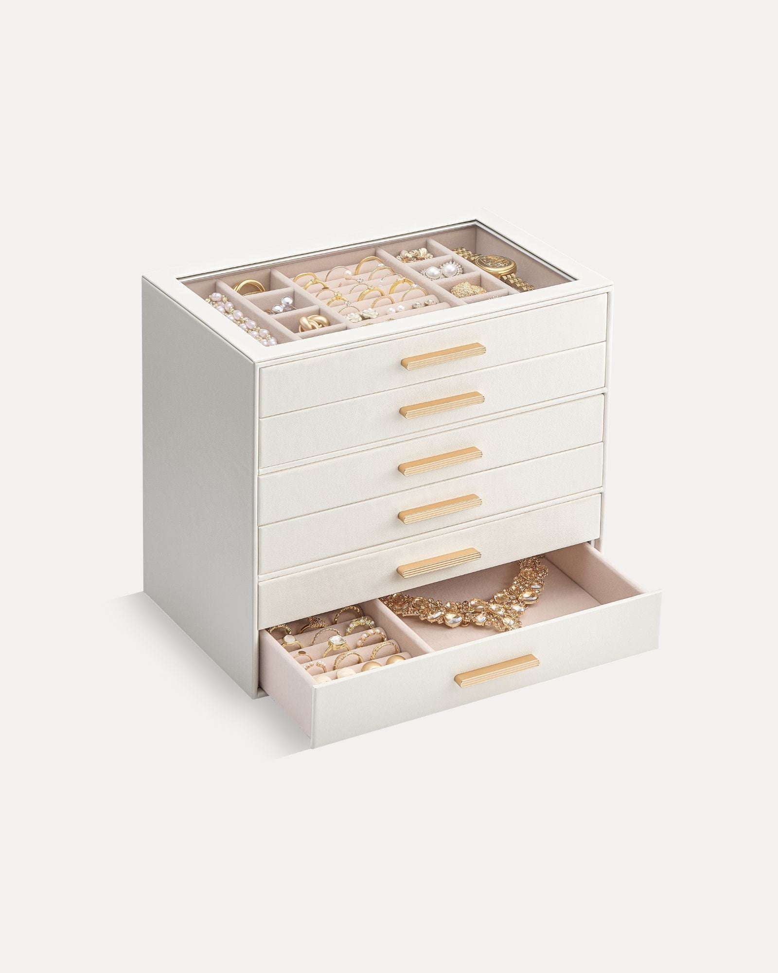 Lolalet Jewelry Box Schmuckkästchen Beige 6 Lagen Glasdeckel