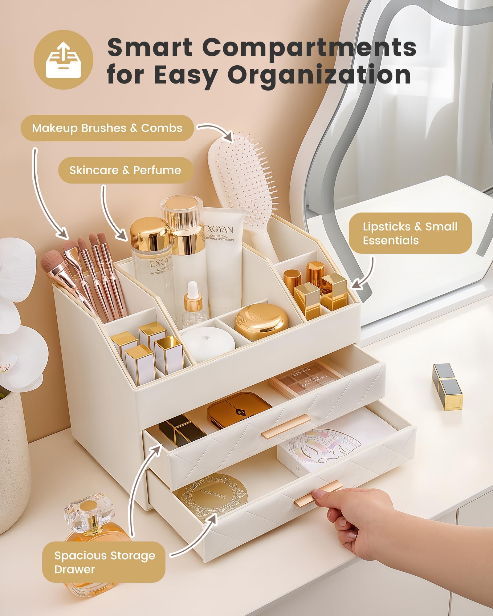 Lolalet Makeup Organizer Schmuckkasten Beige 2-lagig Leder