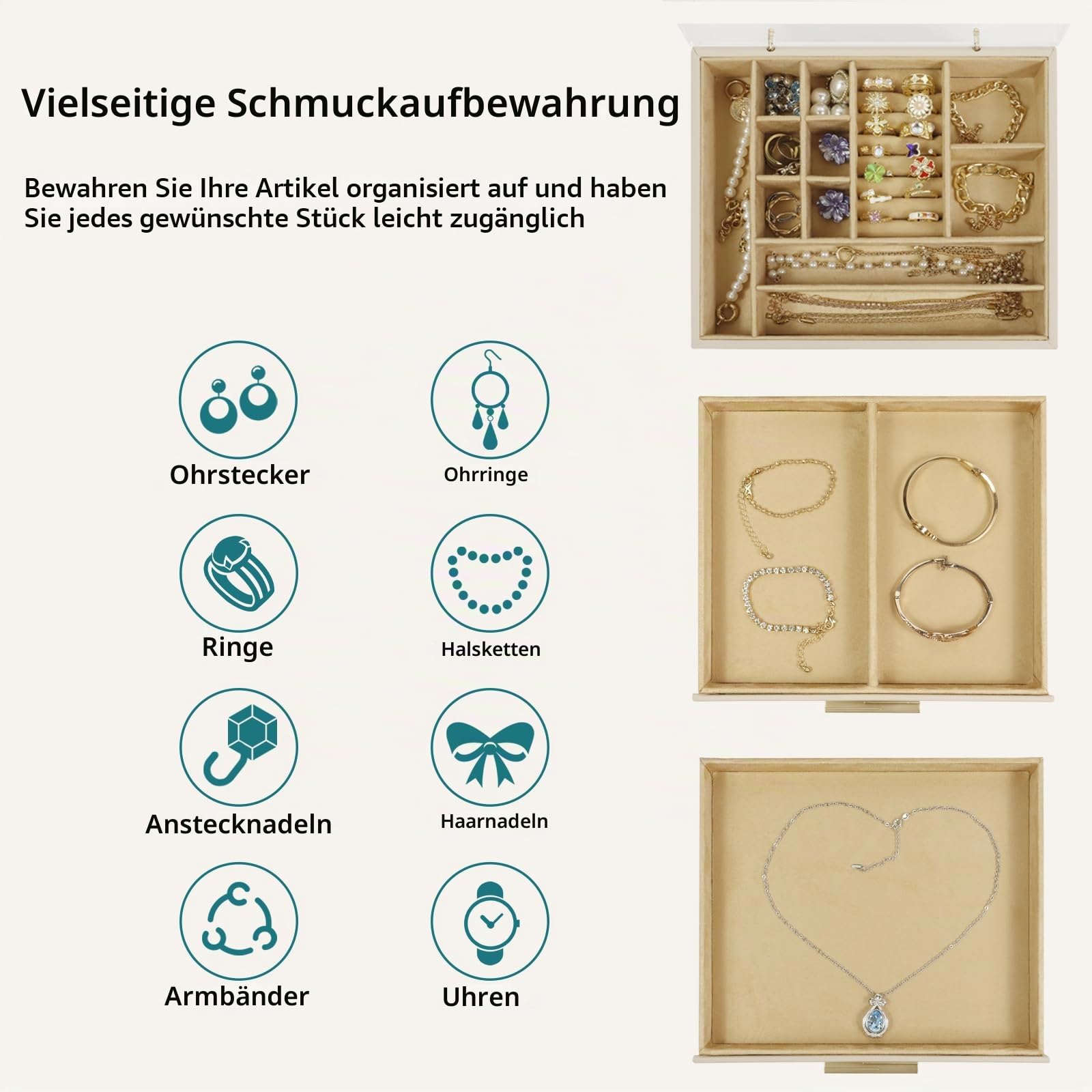 KAMIER Acrylic Schmuckkästchen Beige mit Acryldeckel