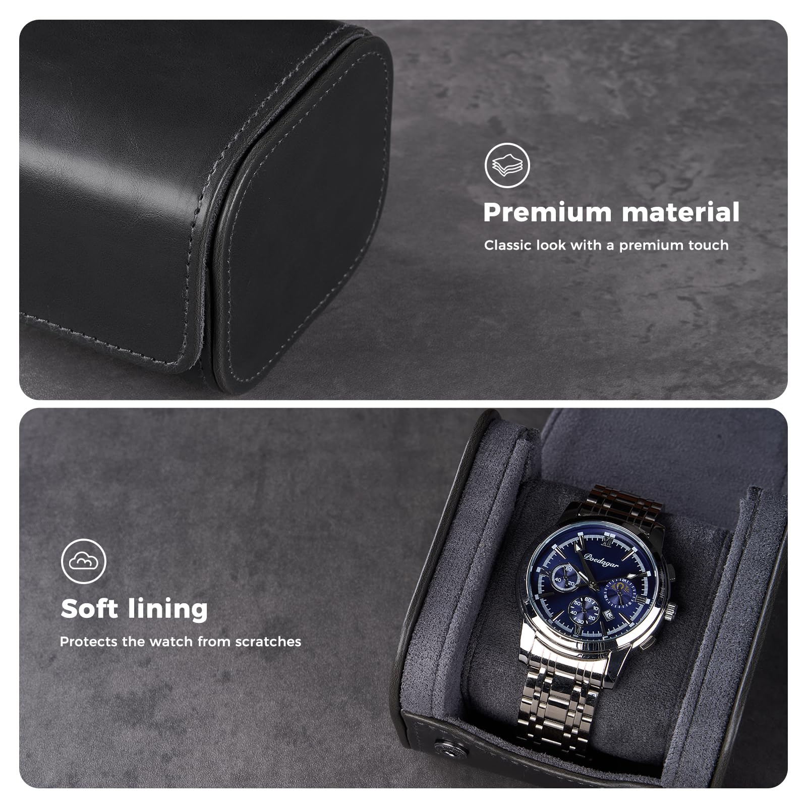 Lolalet Watch Box Uhrenrolle Schwarz 1 Fach Kunstleder 60 mm