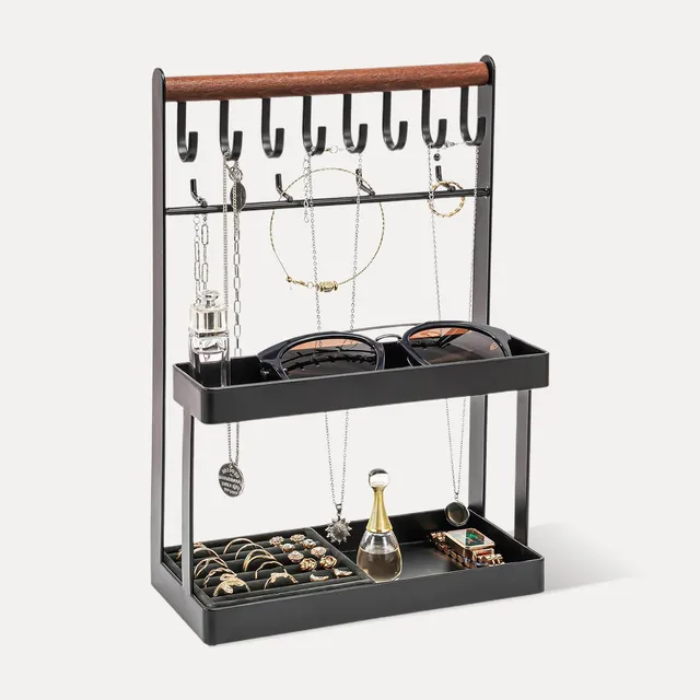 Lolalet Jewelry Stand Schmuckständer Weiß 12 Haken mit Ablage