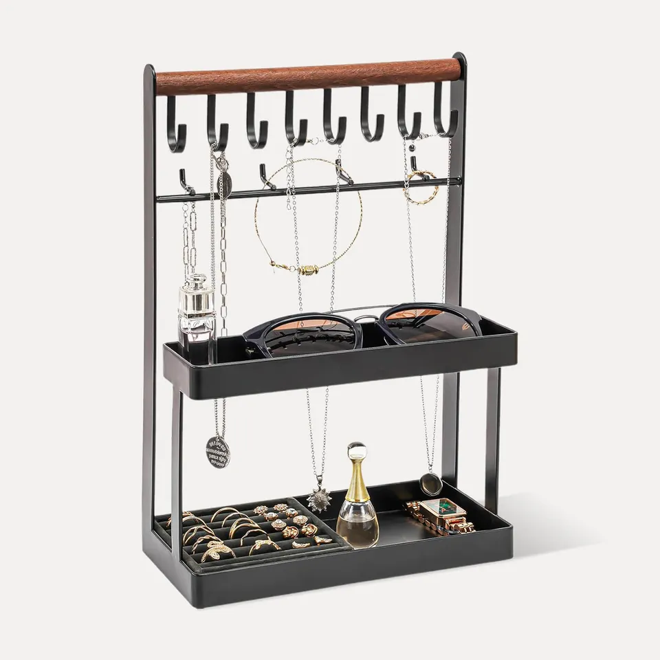 Lolalet Jewelry Stand Schmuckständer Weiß 12 Haken mit Ablage