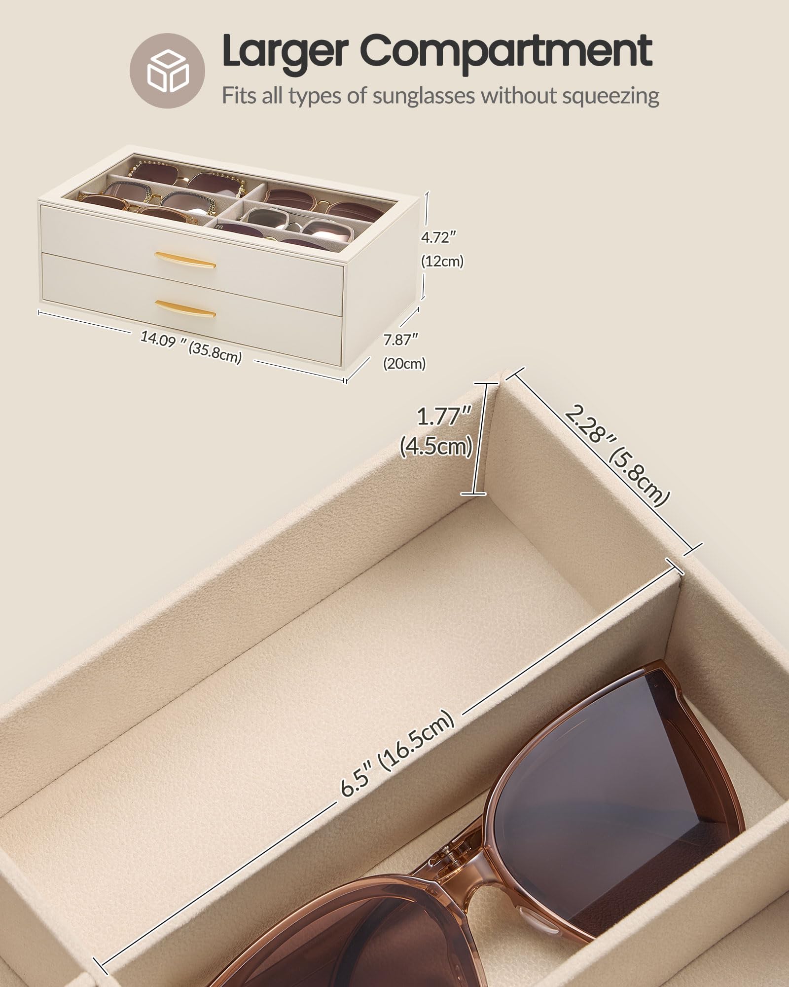 Lolalet Sunglass Box Brillenbox Weiß 12 Fächer mit Schublade