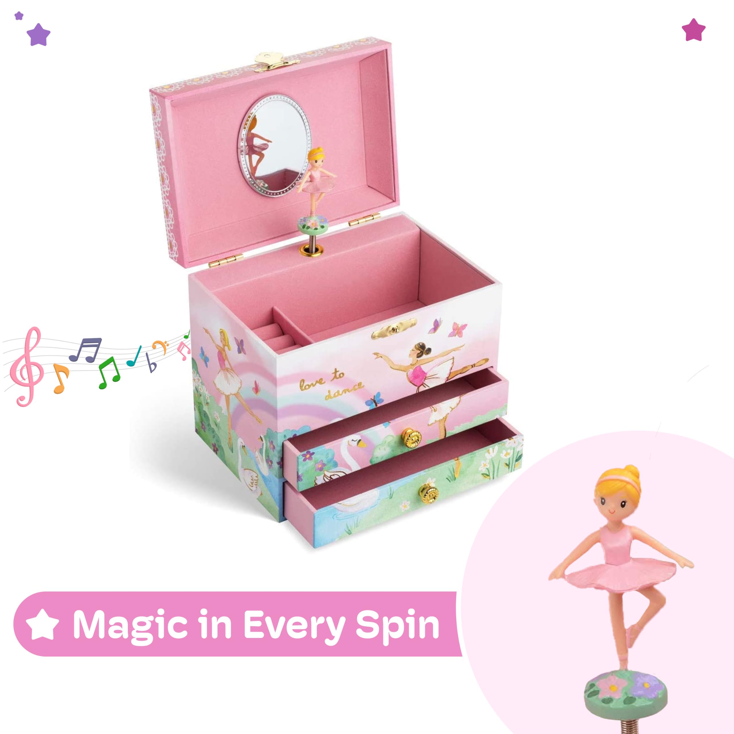 Jewelkeeper Ballerina Schmuckkästchen Regenbogen Schwanensee 2 Laden