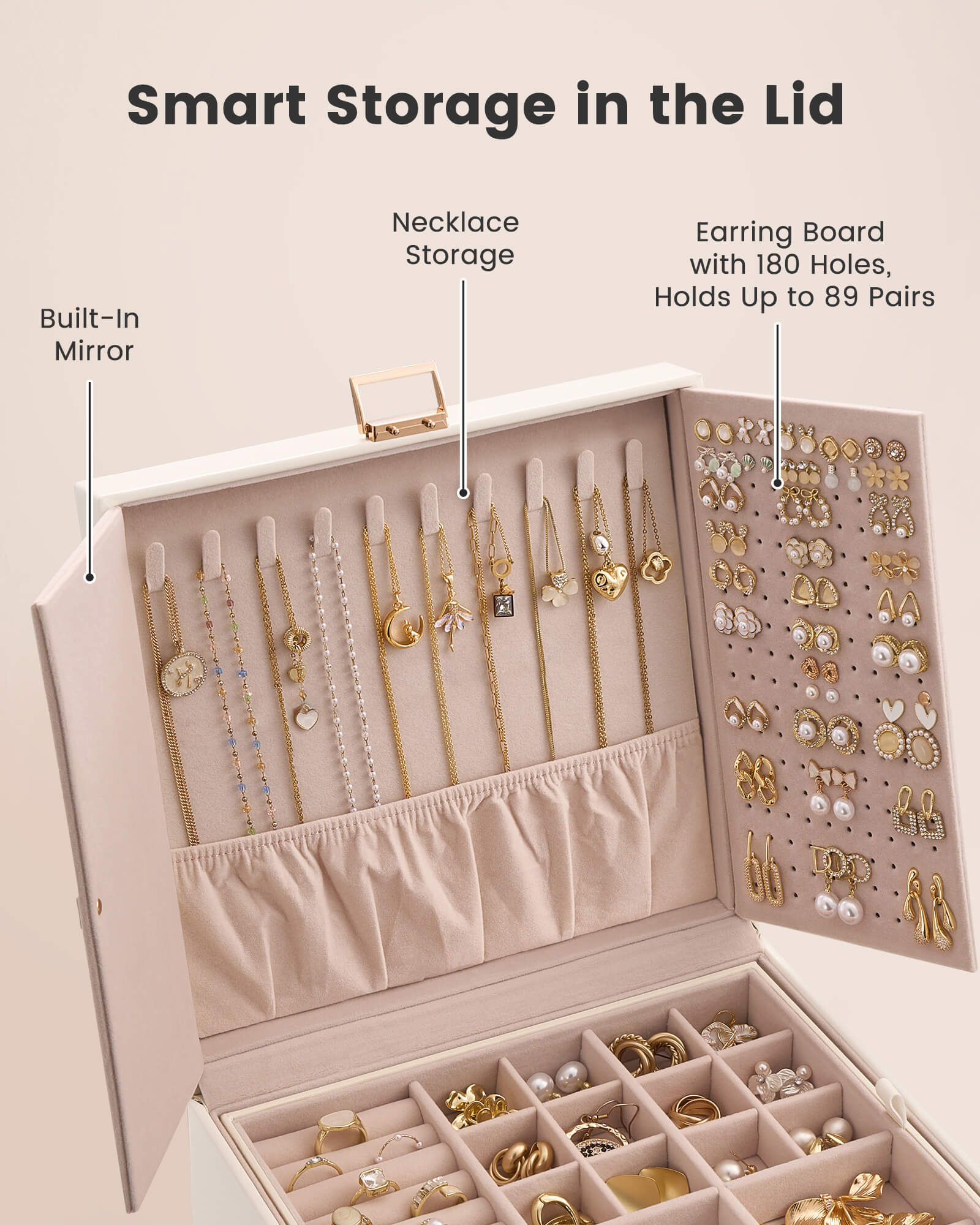 Lolalet Jewelry Box Schmuckkasten Weiß Spiegel Abschließbar