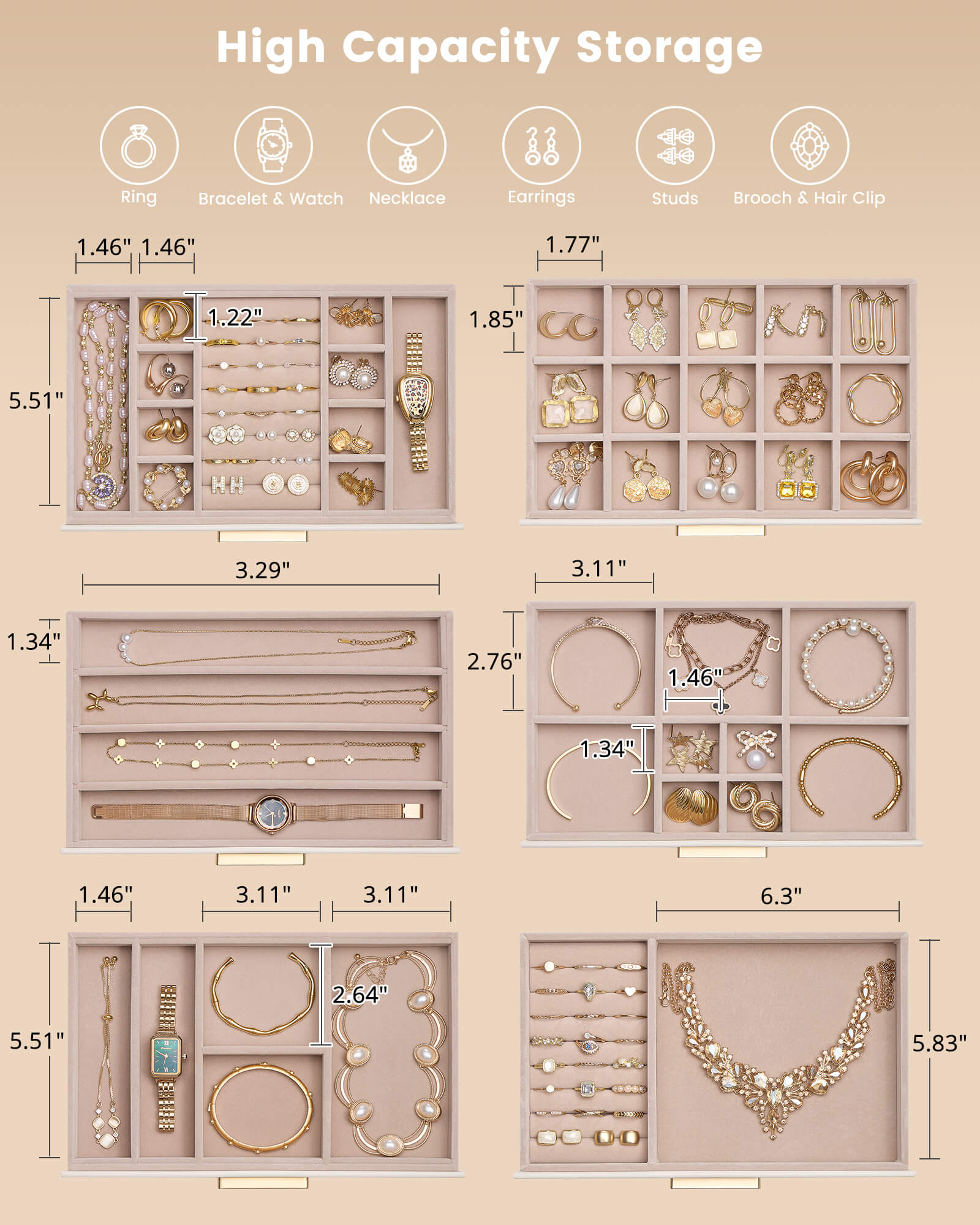 Lolalet Jewelry Box Schmuckkästchen Beige 6 Lagen Glasdeckel