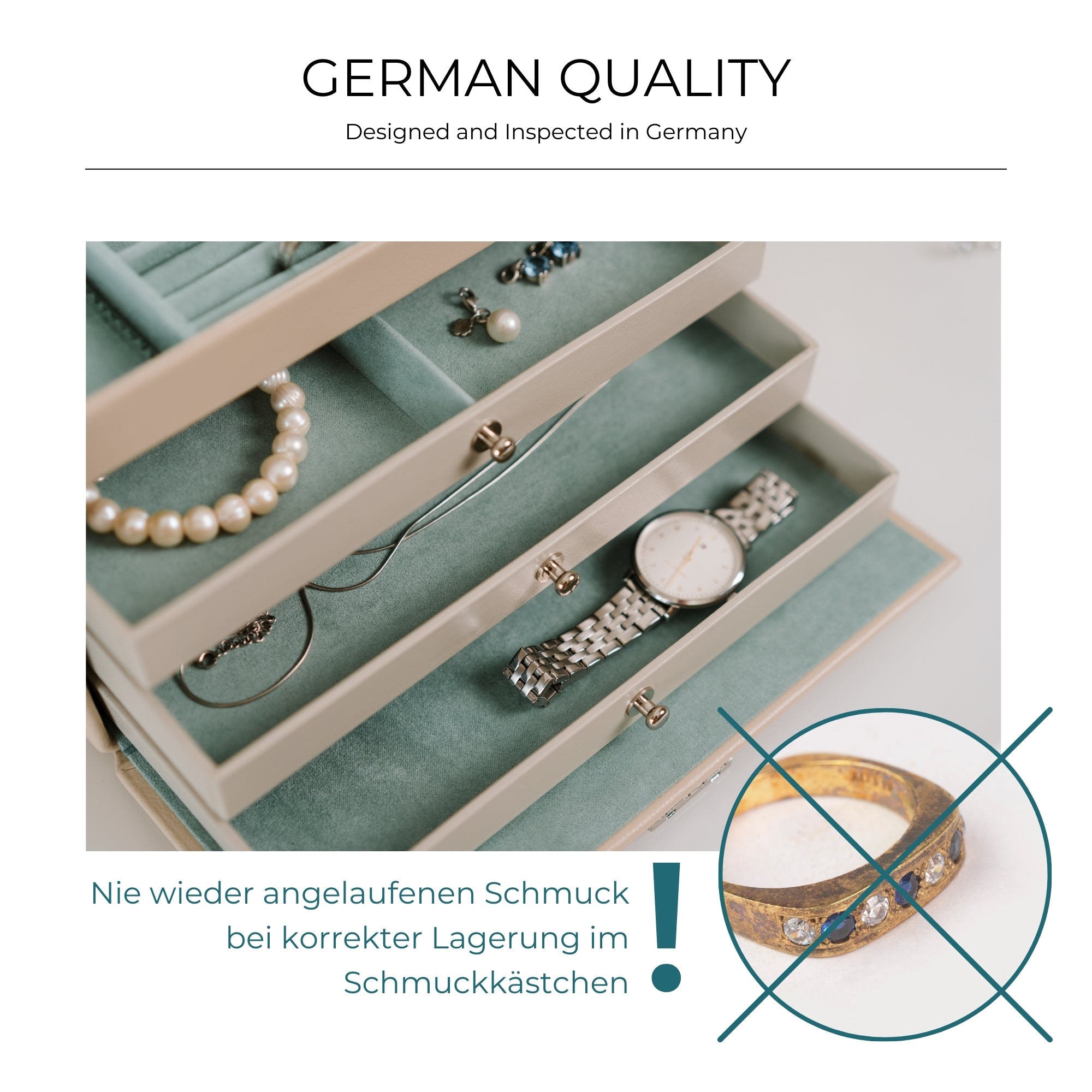 Friedrich 23 Caiman Schmuckkasten Kroko-Optik Weiß mit Spiegel