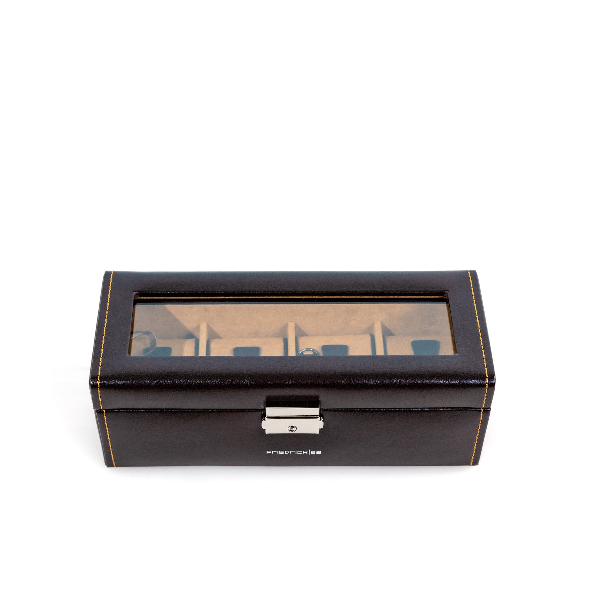 Friedrich 23 Bond Uhrenbox für 4 Uhren Glasdeckel Braun