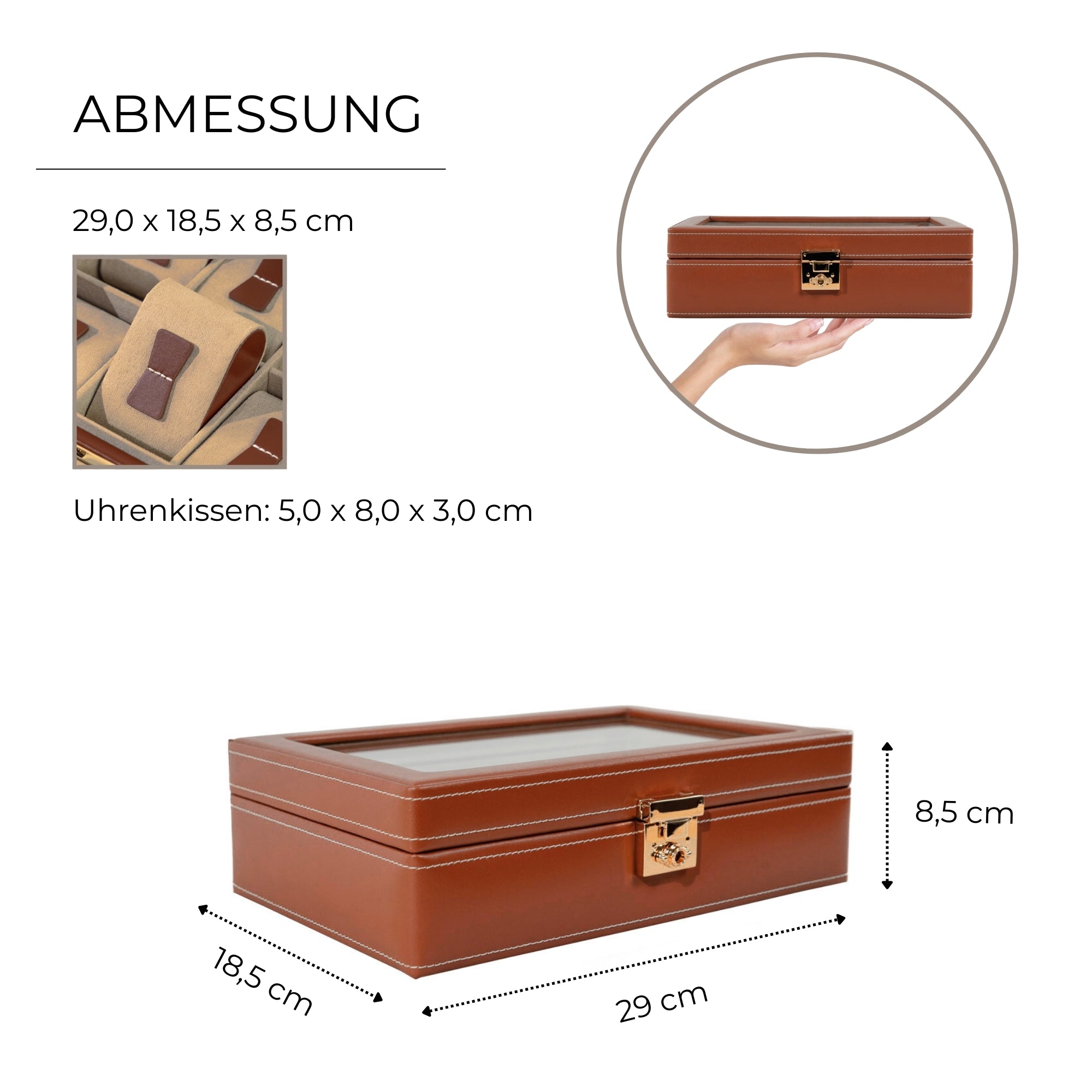 Friedrich 23 Cordoba Uhrenbox Leder 10 Uhren Braun Glas