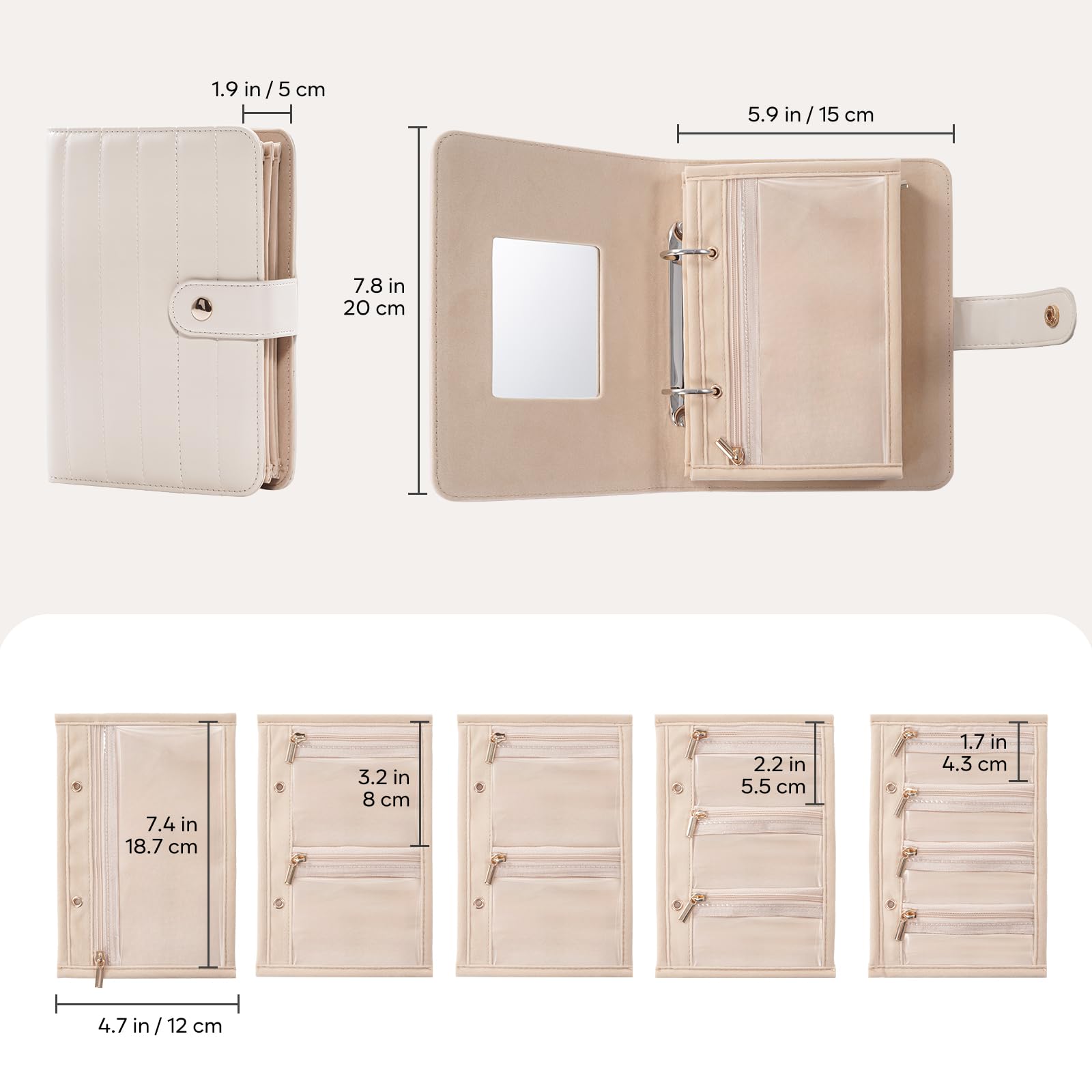 Lolalet Jewelry Box Reise-Schmuckbuch Beige Large mit Spiegel