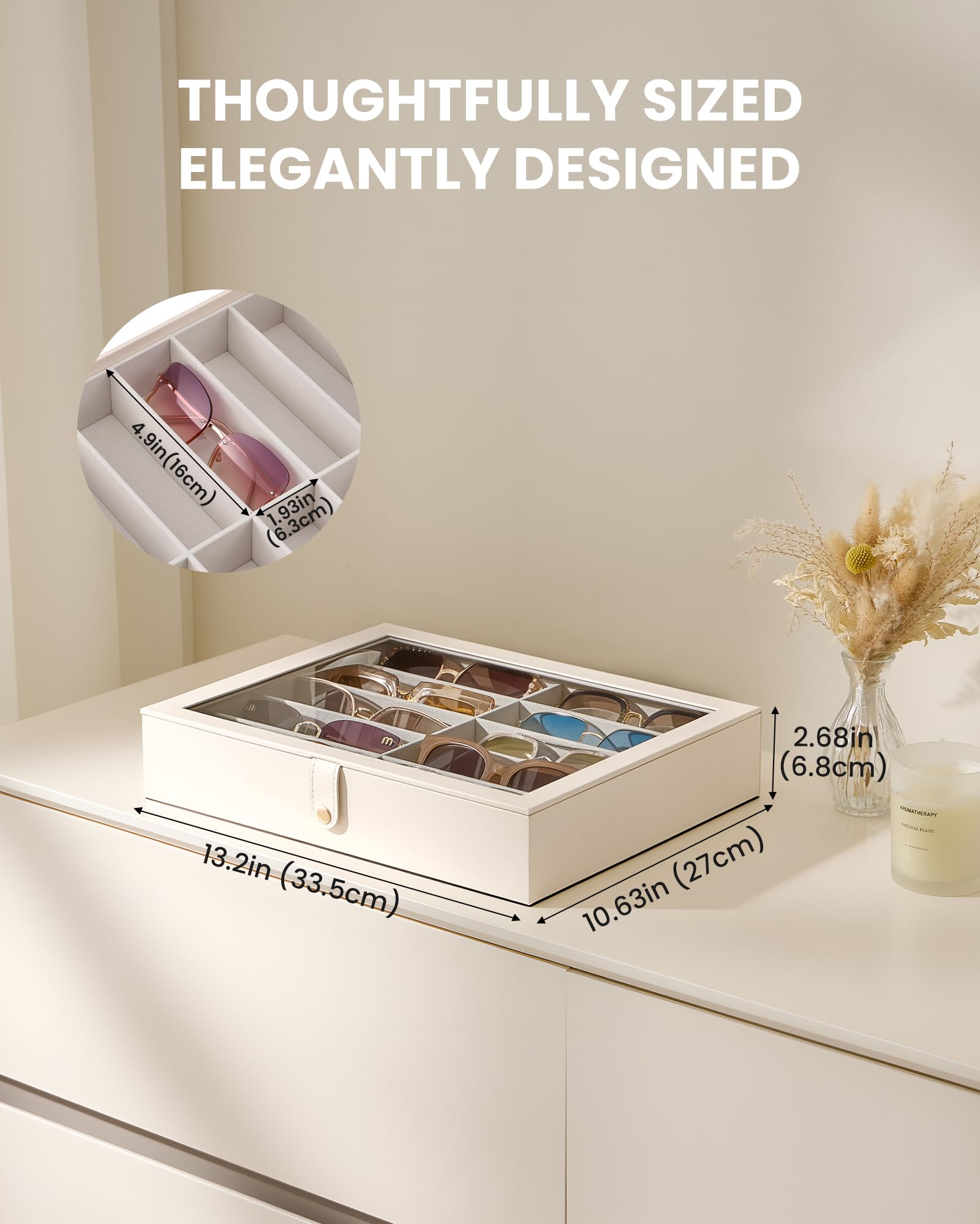 Lolalet Sunglass Box Clear Lid Brillenbox Beige 1 Lage 10 Fächer