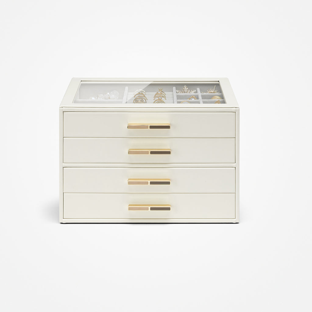 VLANDO Quiet Luxe Schmuckkästchen 4 Ebenen Glasdeckel Samt