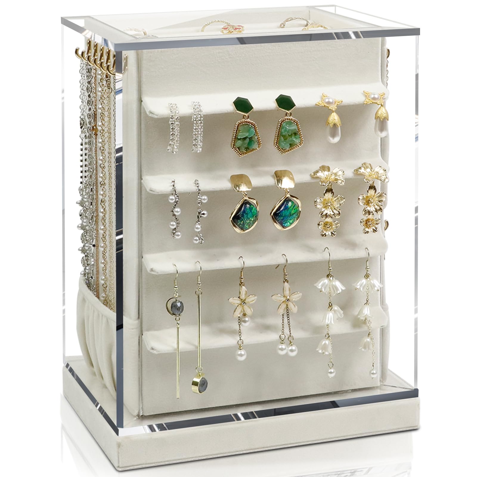 KAMIER Jewelry Stand Holders Schmuckkästchen Beige drehbar