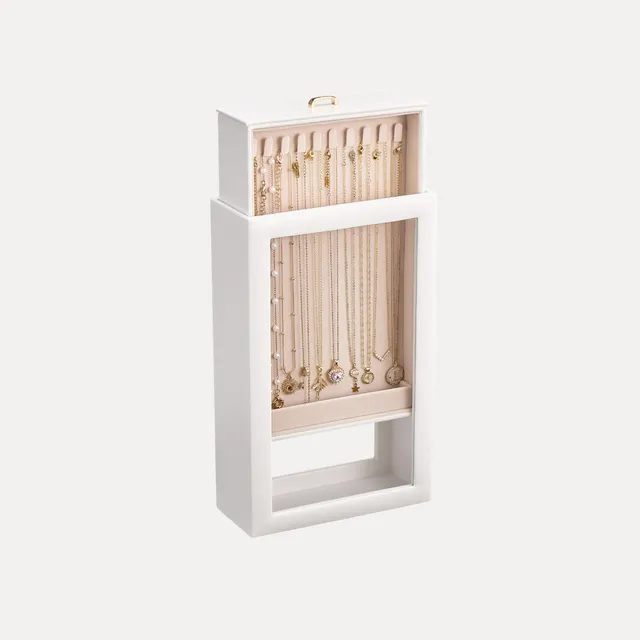Lolalet Jewelry Box Kettenbox Weiß 40 Haken mit Fenster