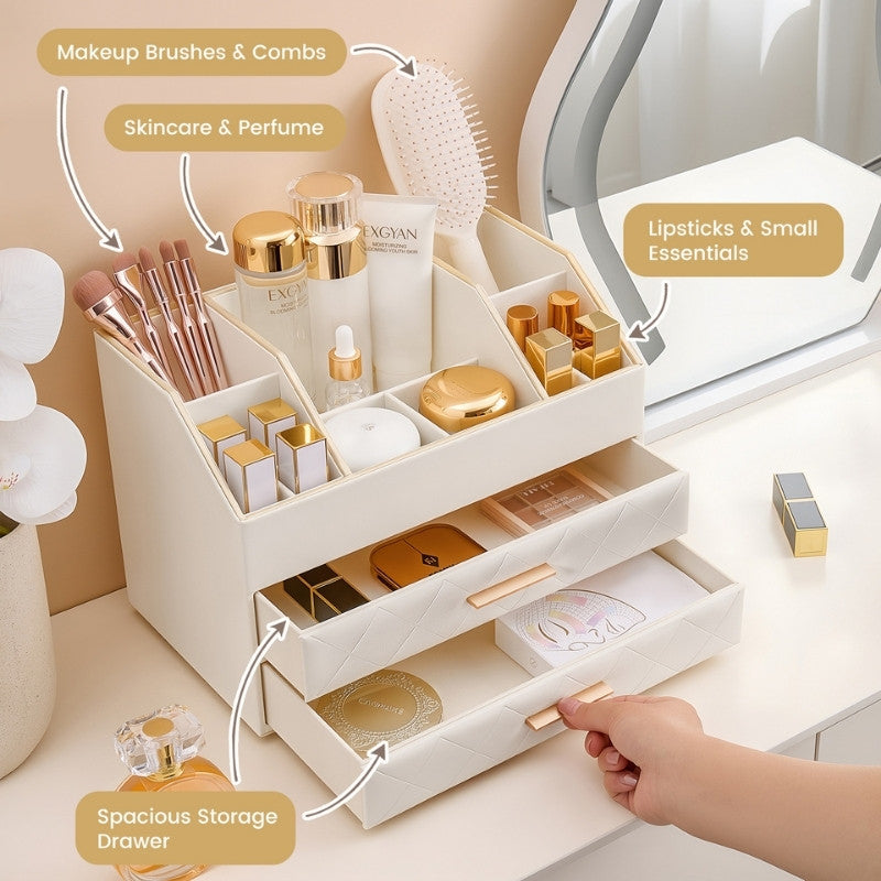 Lolalet Makeup Organizer Schmuckkasten Beige 2-lagig Leder