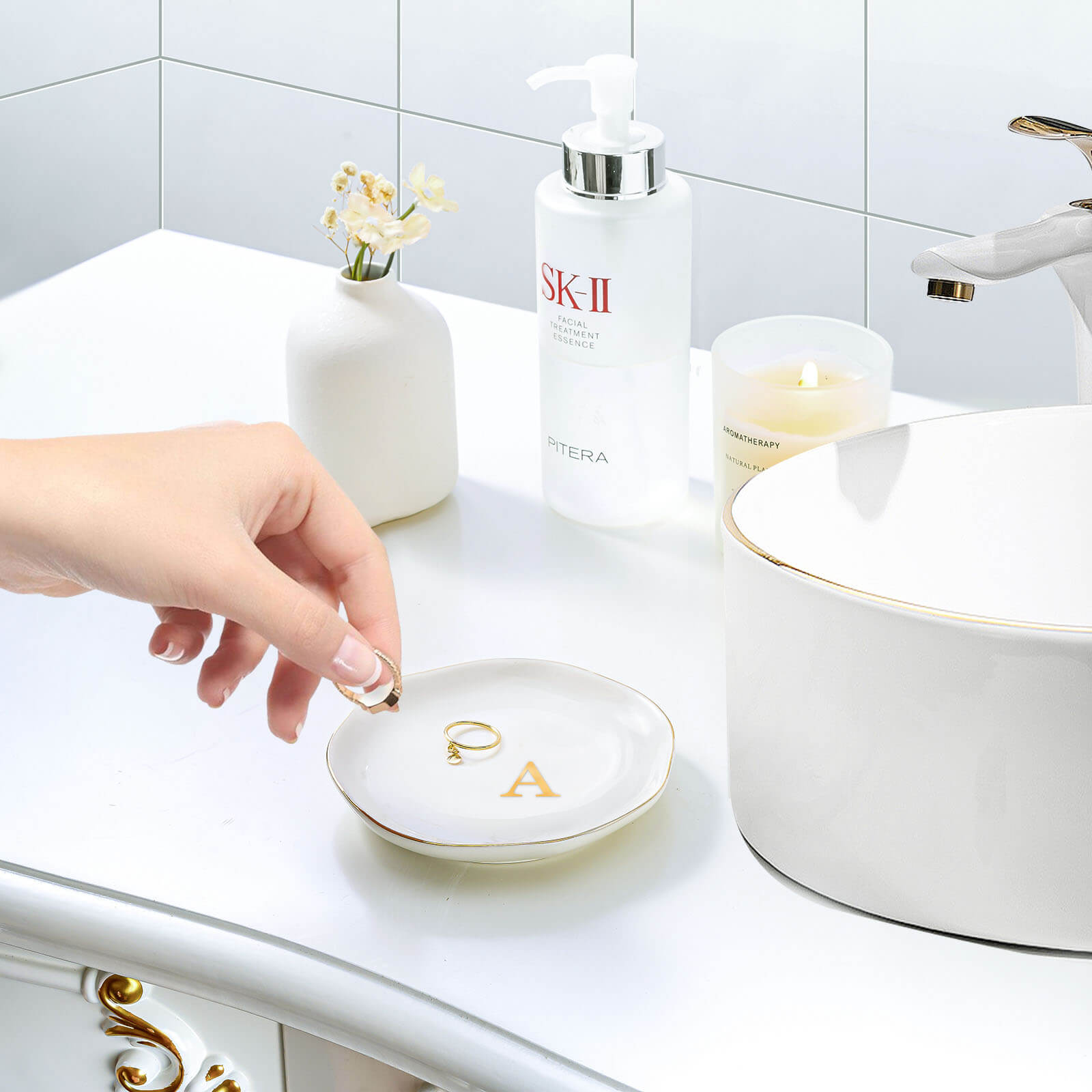 Lolalet Jewelry Tray Ringschale Keramik Buchstabe A Goldrand