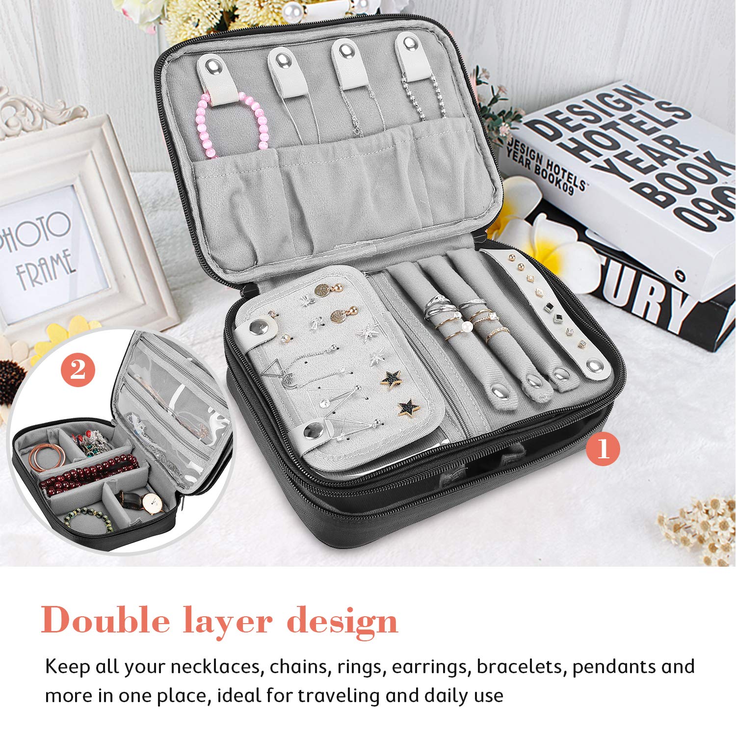 Lolalet Jewelry Box Schmucktasche mit Griff gepolstert Reise