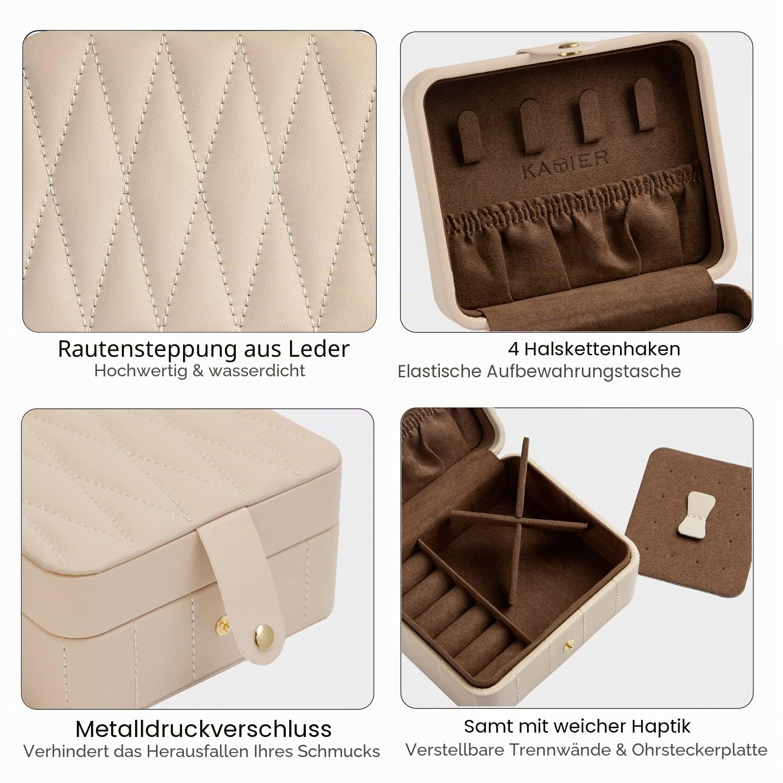 KAMIER Mini Schmuckkästchen Reise Schmuckbox Beige Leder