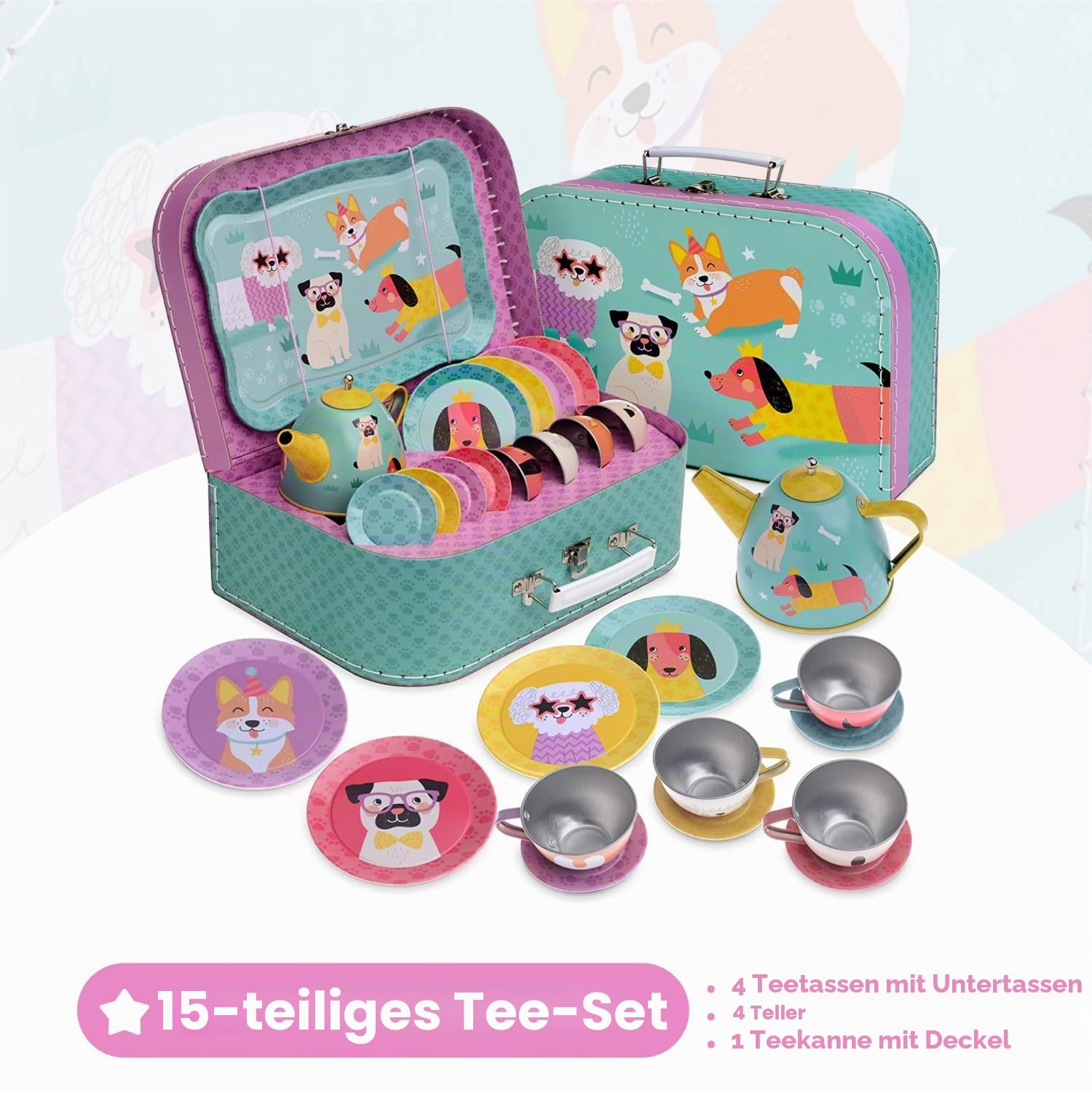 Jewelkeeper Tea Sets Teeservice Zinn Hündchen 15-tlg.