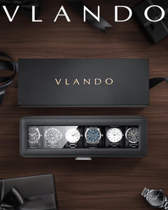 VLANDO His Essentials Uhrenbox 6 Fächer Leder Glas Schloss
