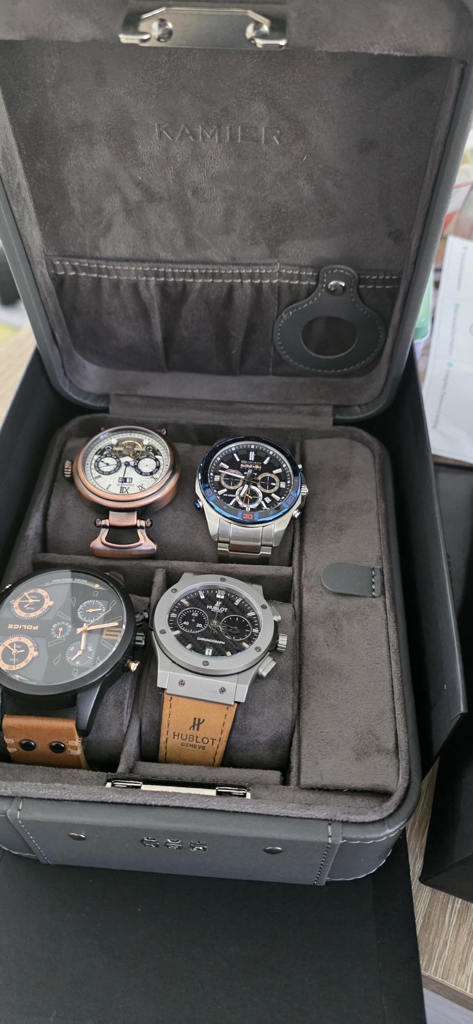 KAMIER Watch Boxes Uhrenbox 4 Uhren Zahlenschloss Leder