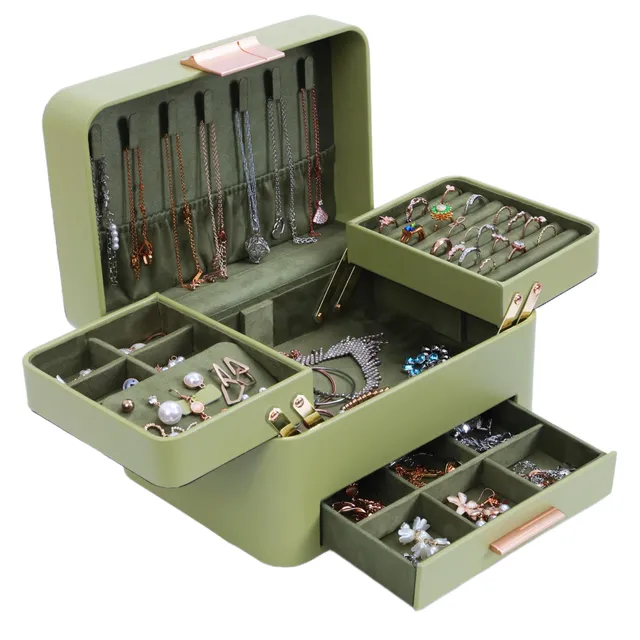 KAMIER Large Jewelry Boxes Schmuckkästchen 3 Ebenen PU-Leder