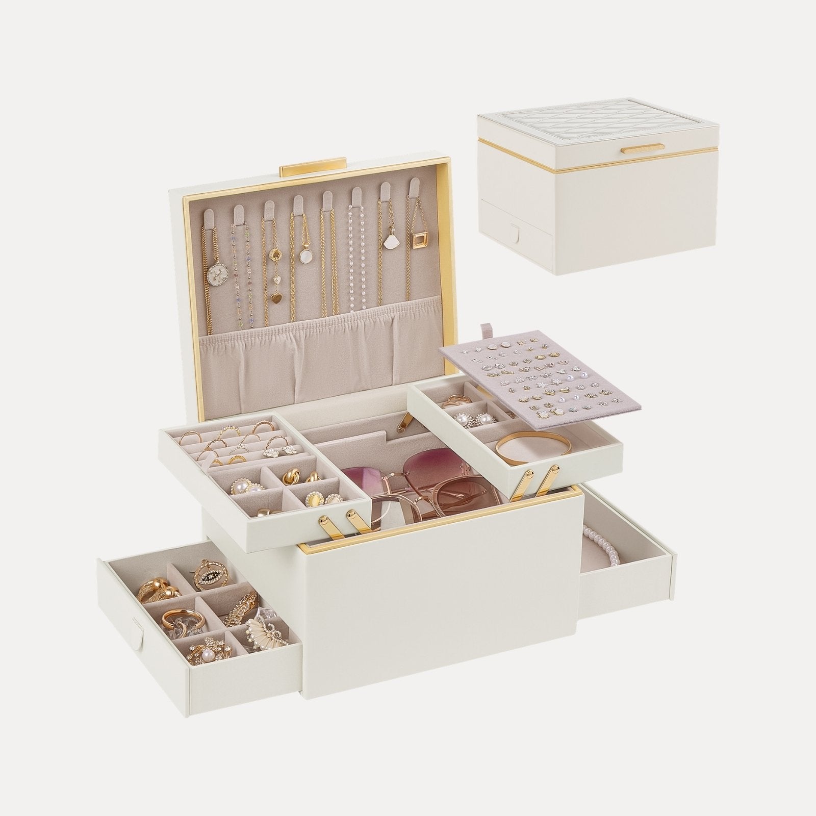 Lolalet Jewelry Box Classic Schmuckkasten Weiß 2-lagig Leder