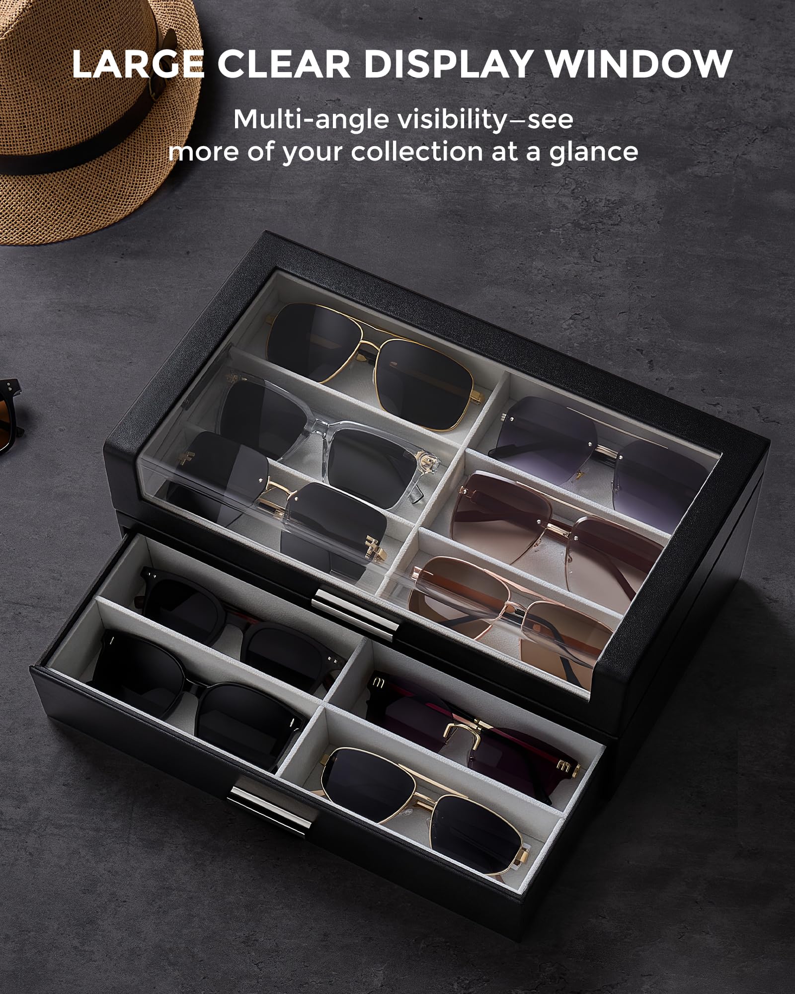 Lolalet Sunglass Box Holz Brillenbox Schwarz 12 Fächer