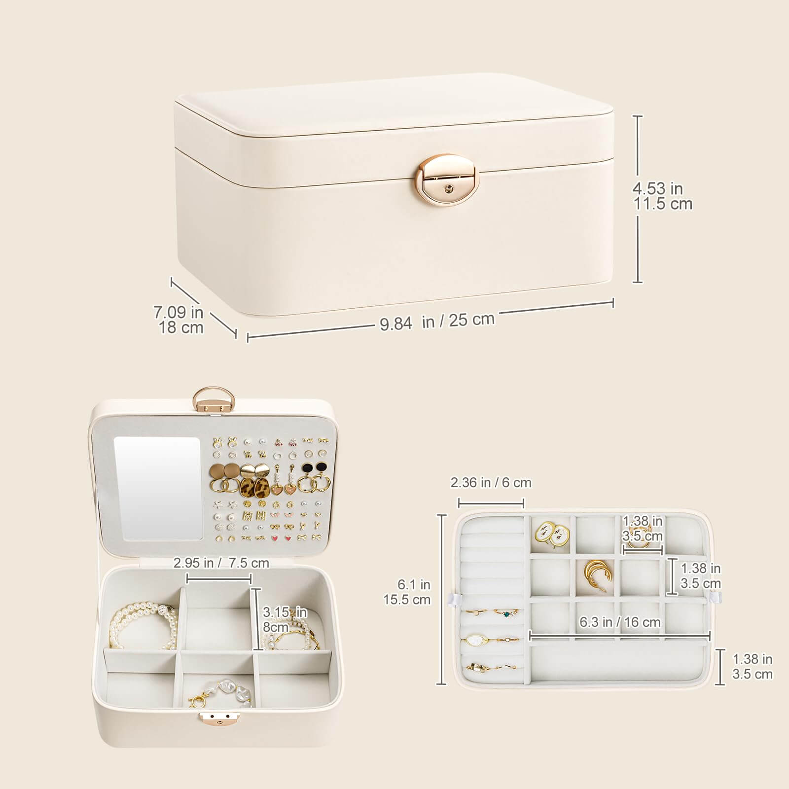 Lolalet Jewelry Box Schmuckkasten Weiß 2-lagig Spiegel