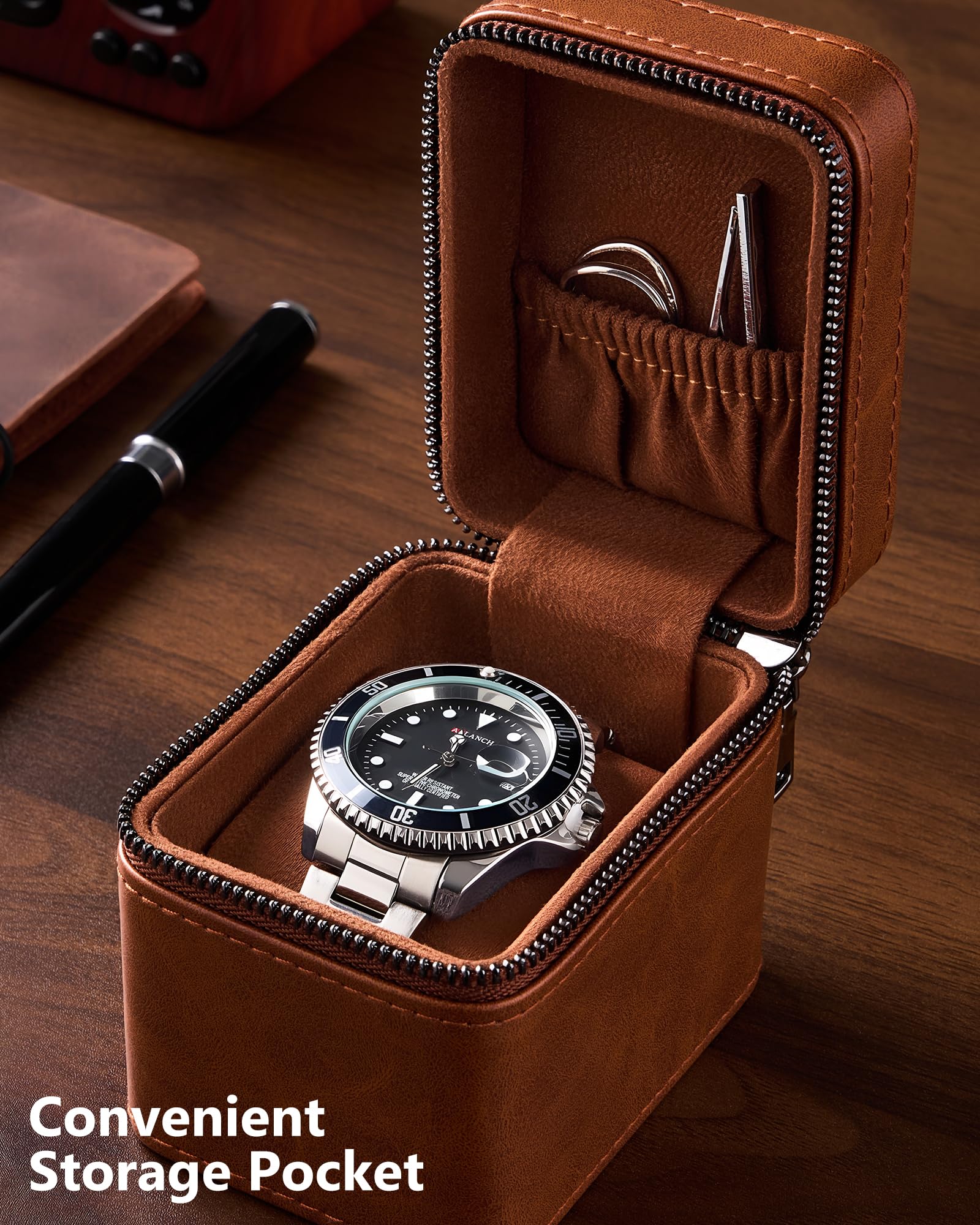 Lolalet Watch Box Uhrenetui Braun 1 Fach Kunstleder 52 mm