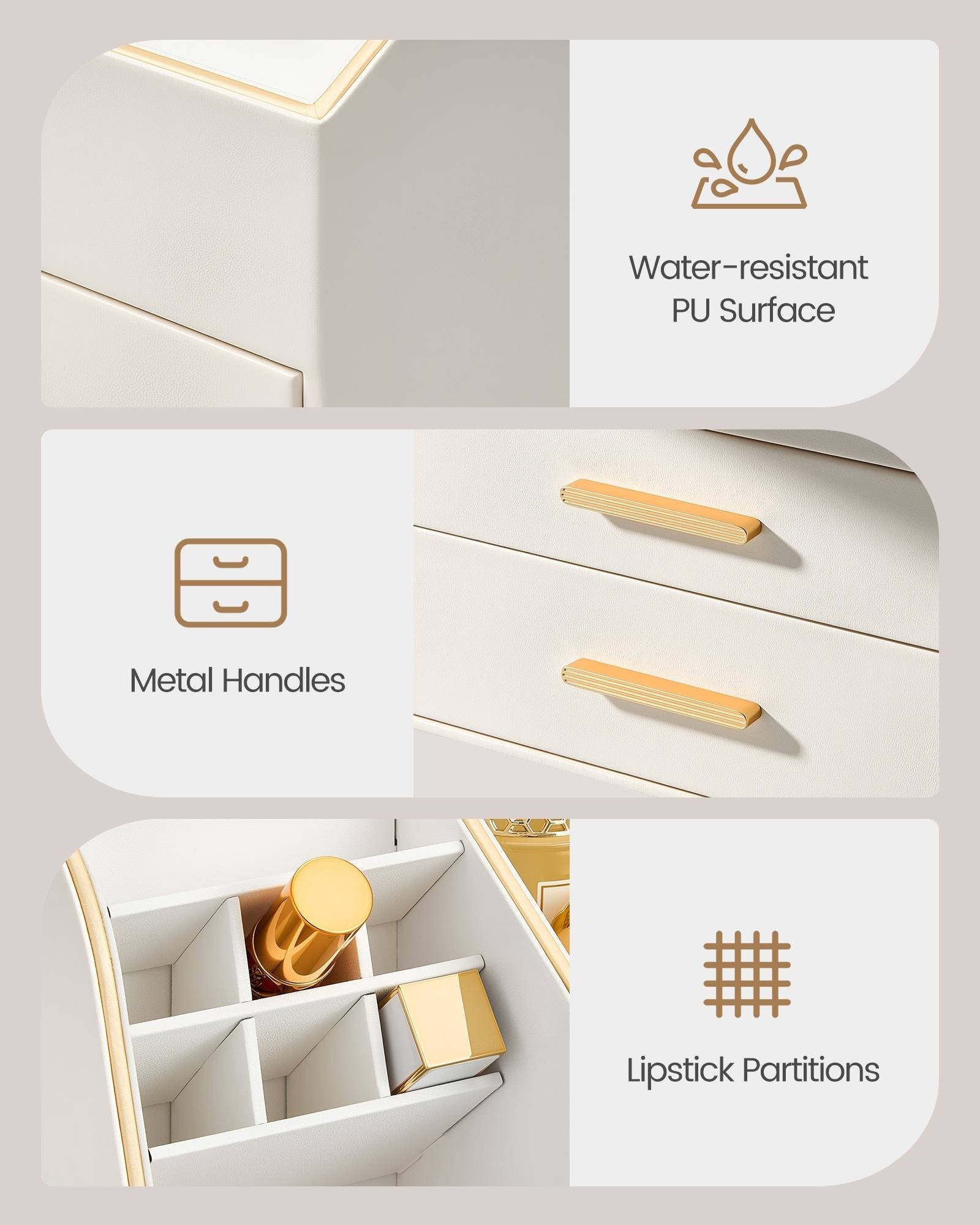 Lolalet Makeup Organizer Schminktisch Weiß mit Schublade Leder