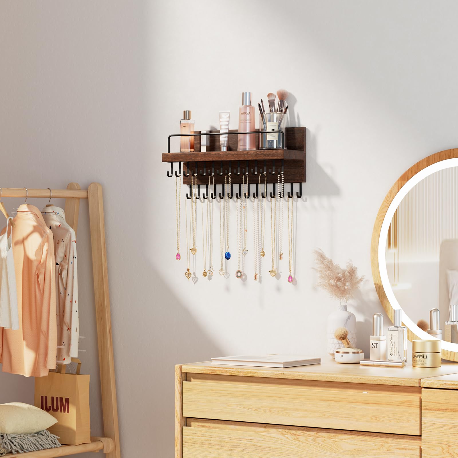 Lolalet Wand Schmuckhalter Holz Weiß 30 Haken Ketten