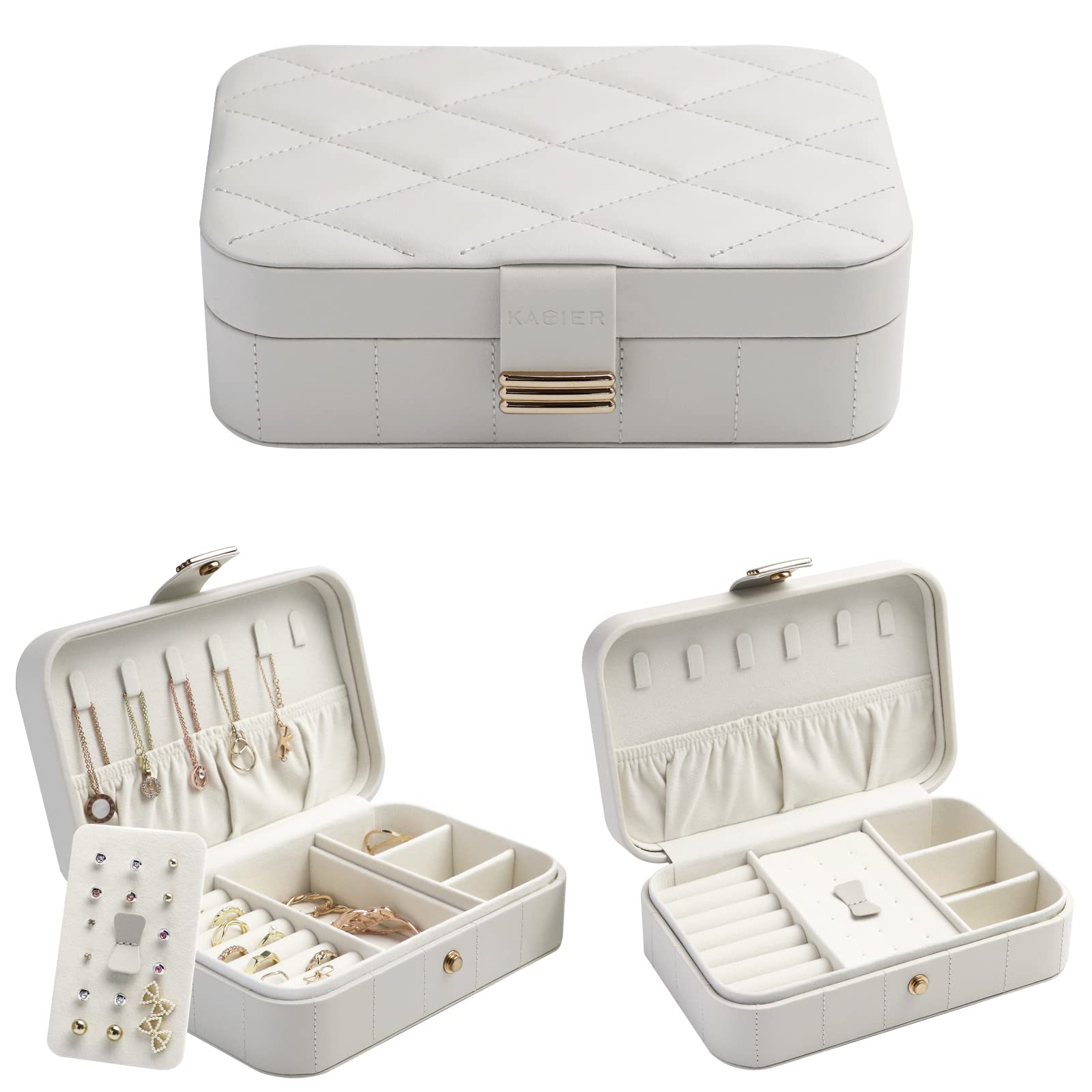 KAMIER Mini Schmuckkästchen Reise Leder Samtauskleidung 20,6 cm