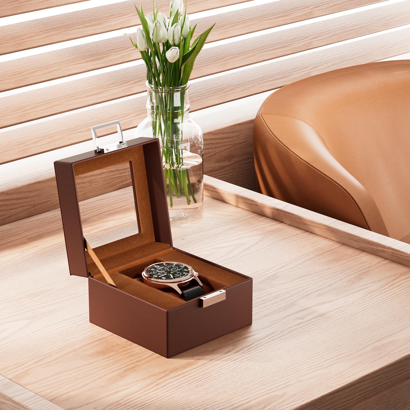 Lolalet Watch Box Uhrenbox Single Schwarz 11x11cm Glas