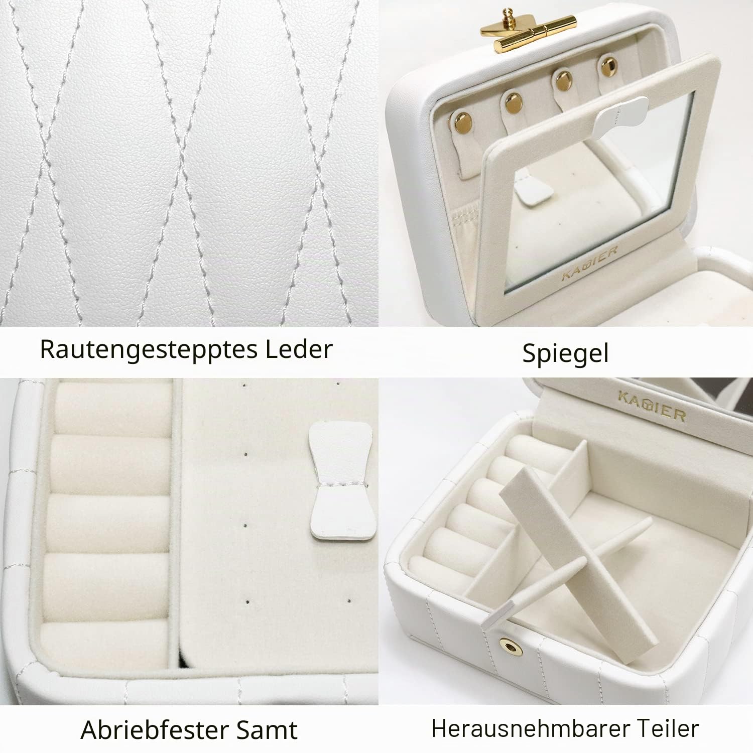 KAMIER Mini Schmuckkästchen Reise Schmuckbox Weiß mit Spiegel