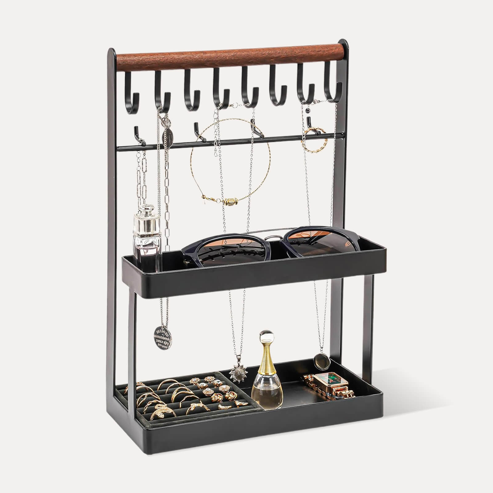 Lolalet Jewelry Stand Schmuckständer Weiß 12 Haken mit Ablage
