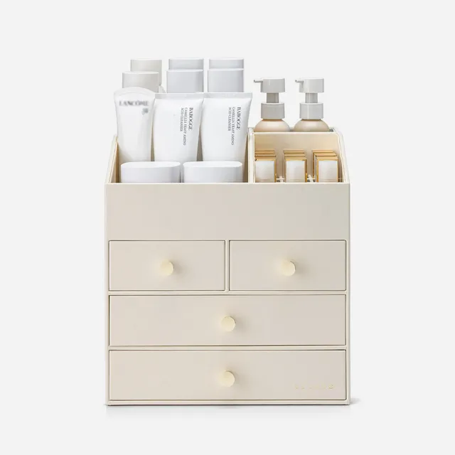VLANDO Quiet Luxe Schminktisch-Organizer 3 Schubladen Kosmetik PU-Leder