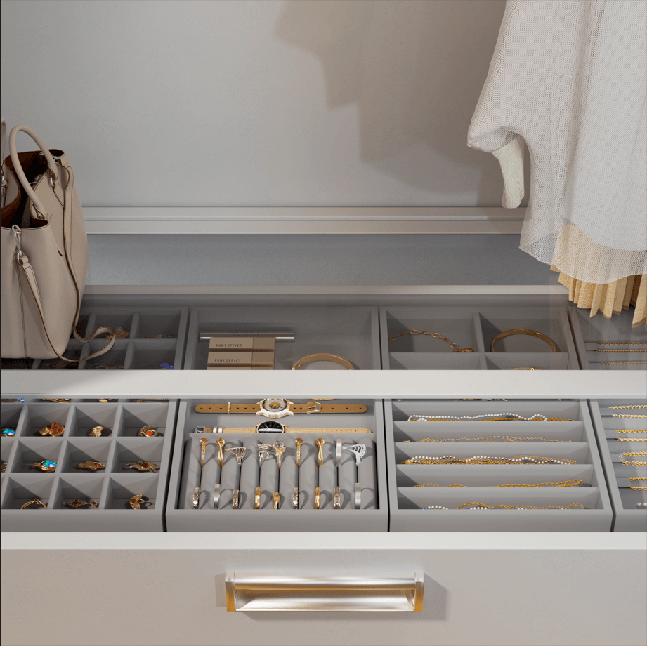 Lolalet Jewelry Tray Schmucktablett Grau 4er-Set stapelbar Samt